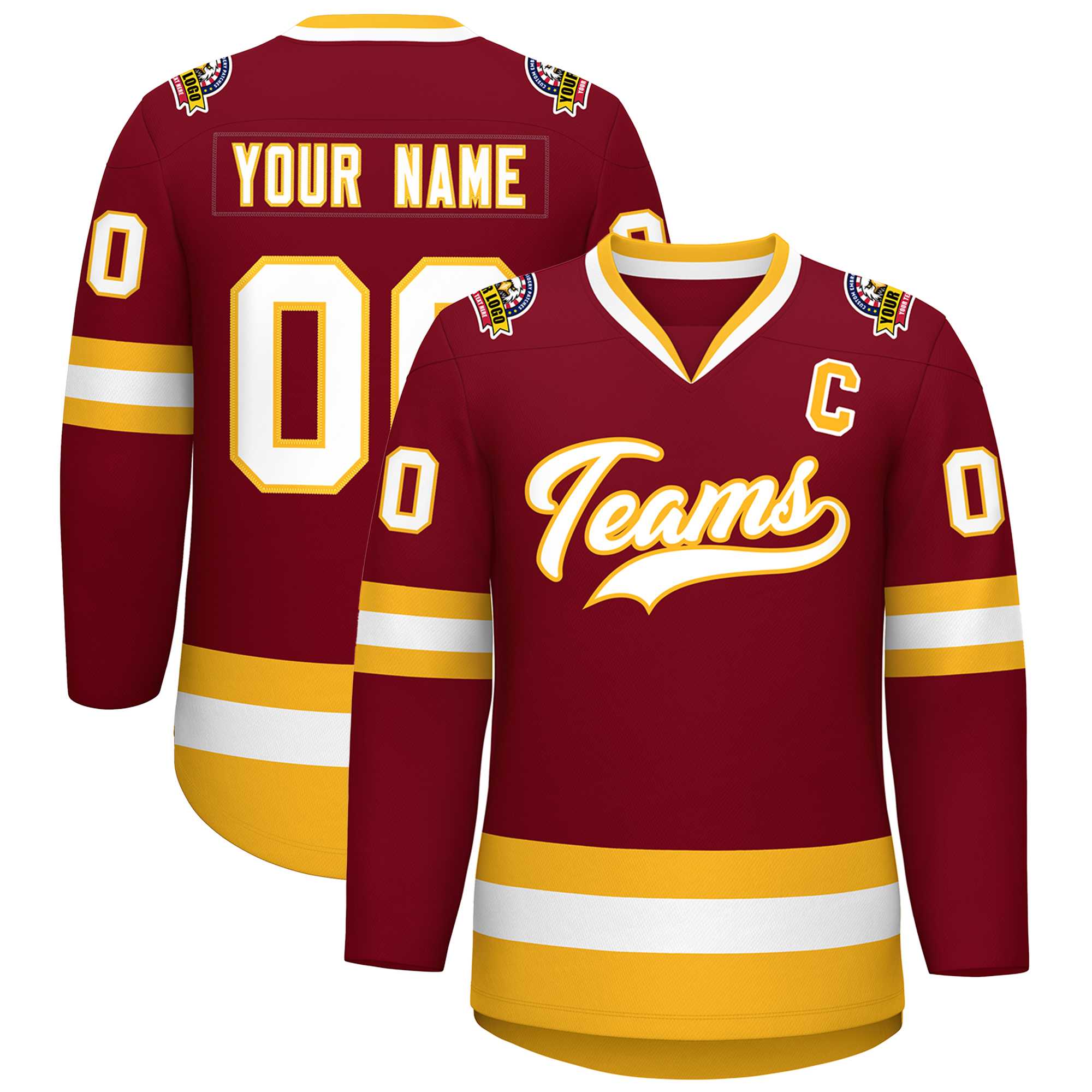 Custom Crimson White-Gold Classic Style Hockey Jersey | KXKSHOP