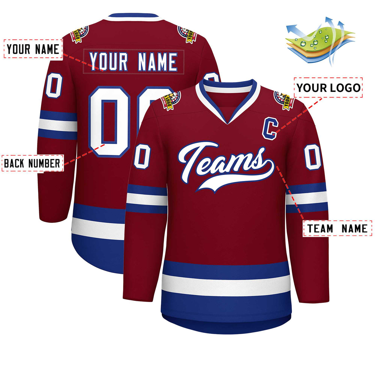 Custom Crimson White-Royal Classic Style Hockey Jersey | KXKSHOP