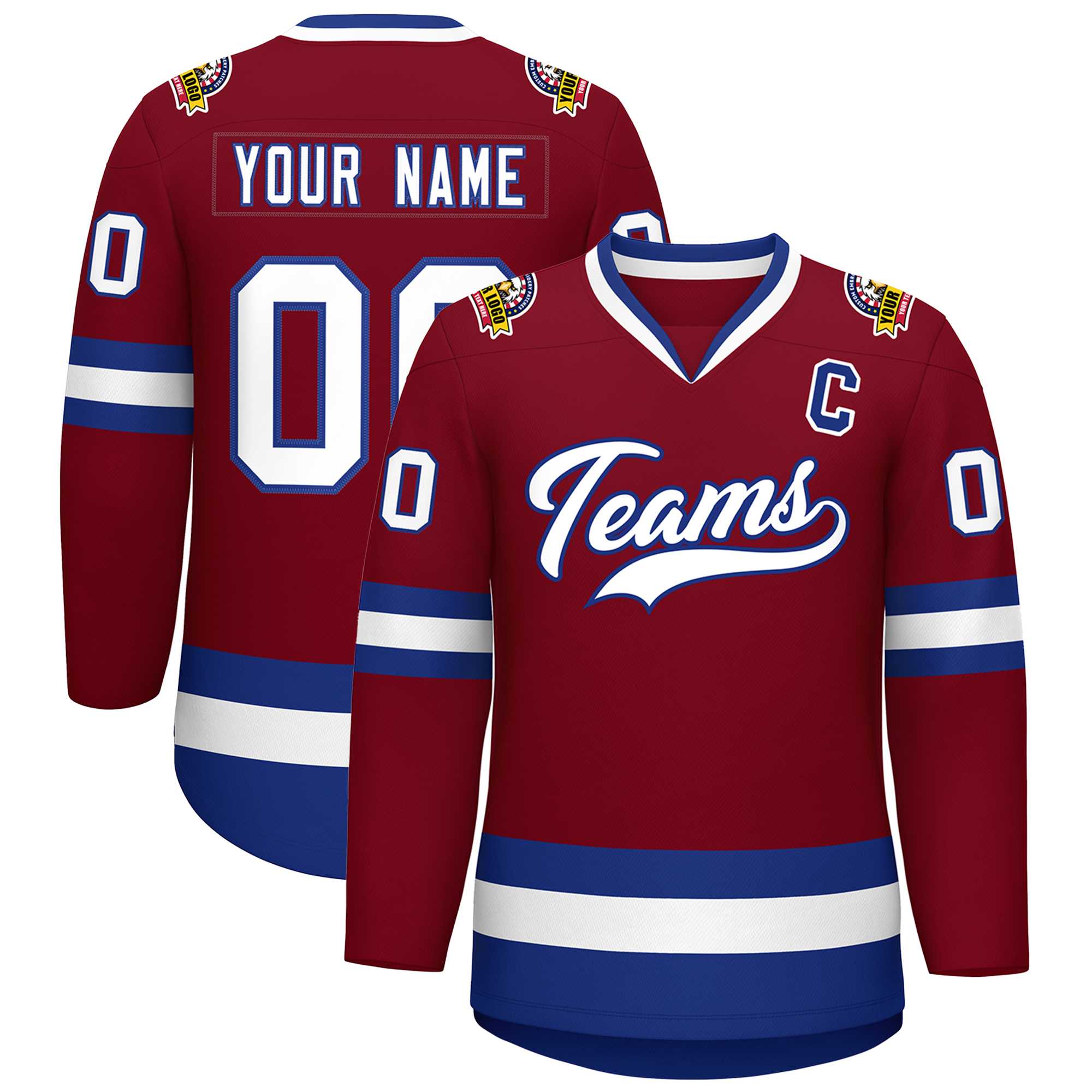 Custom Crimson White-Royal Classic Style Hockey Jersey | KXKSHOP