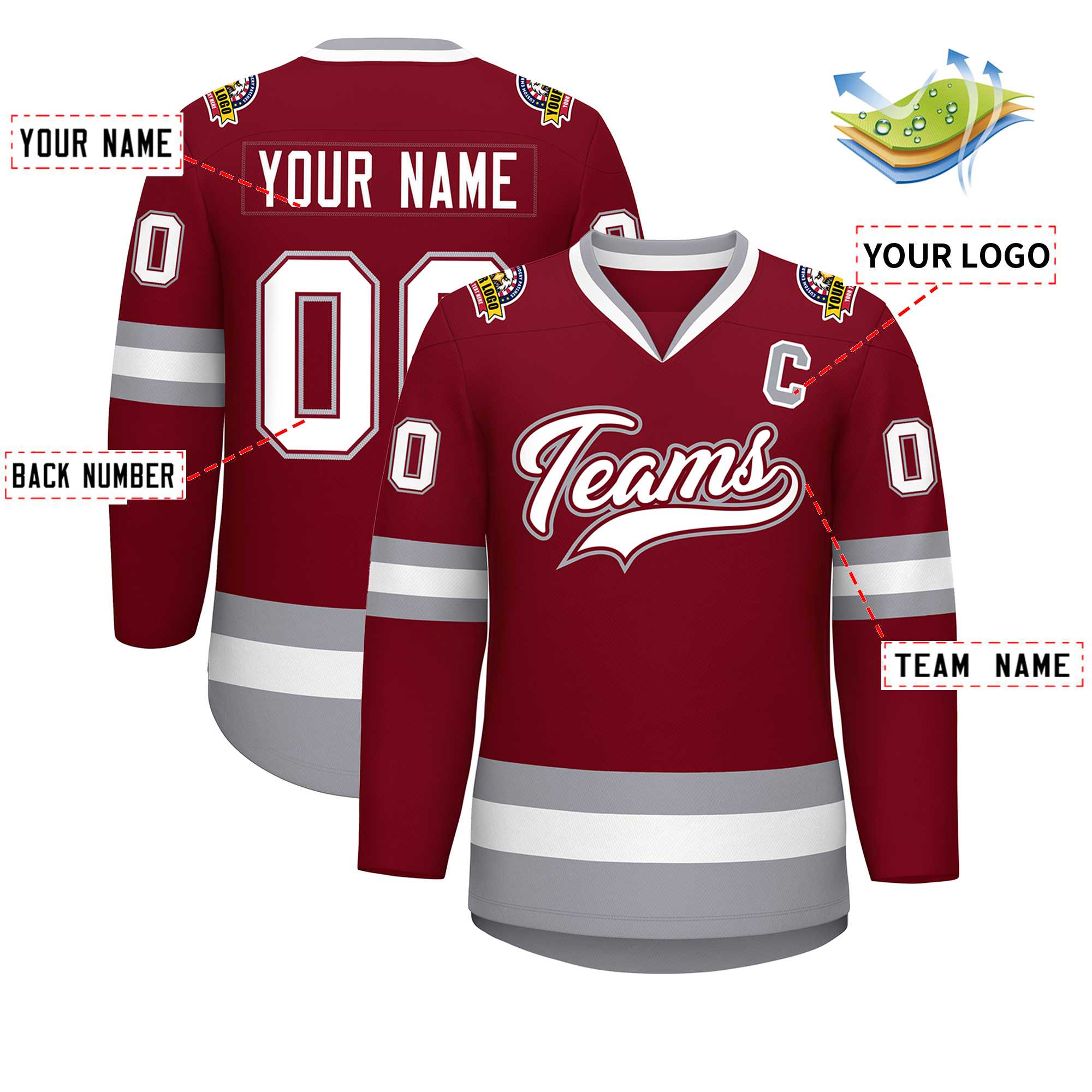 Custom Crimson White Crimson-Gray Classic Style Hockey Jersey | KXKSHOP