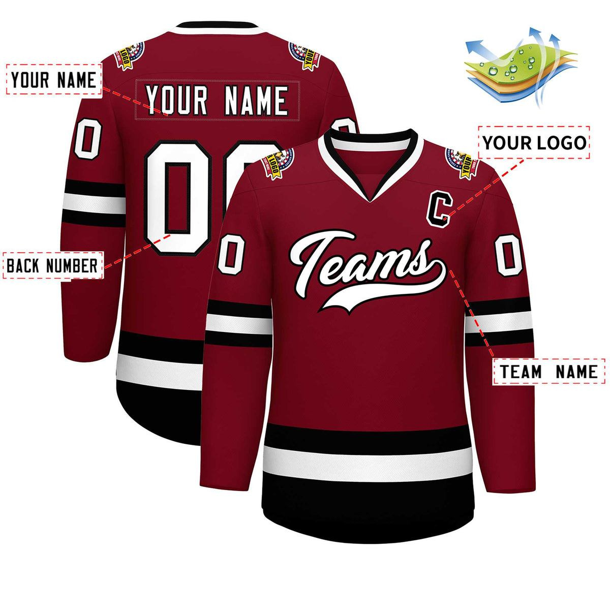 Custom Crimson White-Black Classic Style Hockey Jersey | KXKSHOP