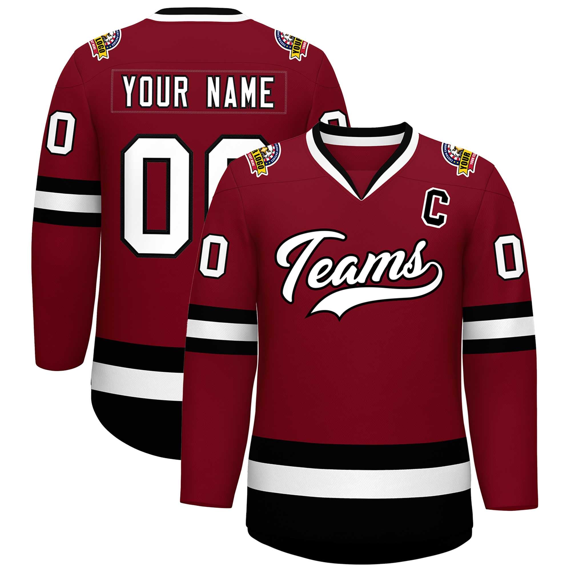 Custom Crimson White-Black Classic Style Hockey Jersey | KXKSHOP
