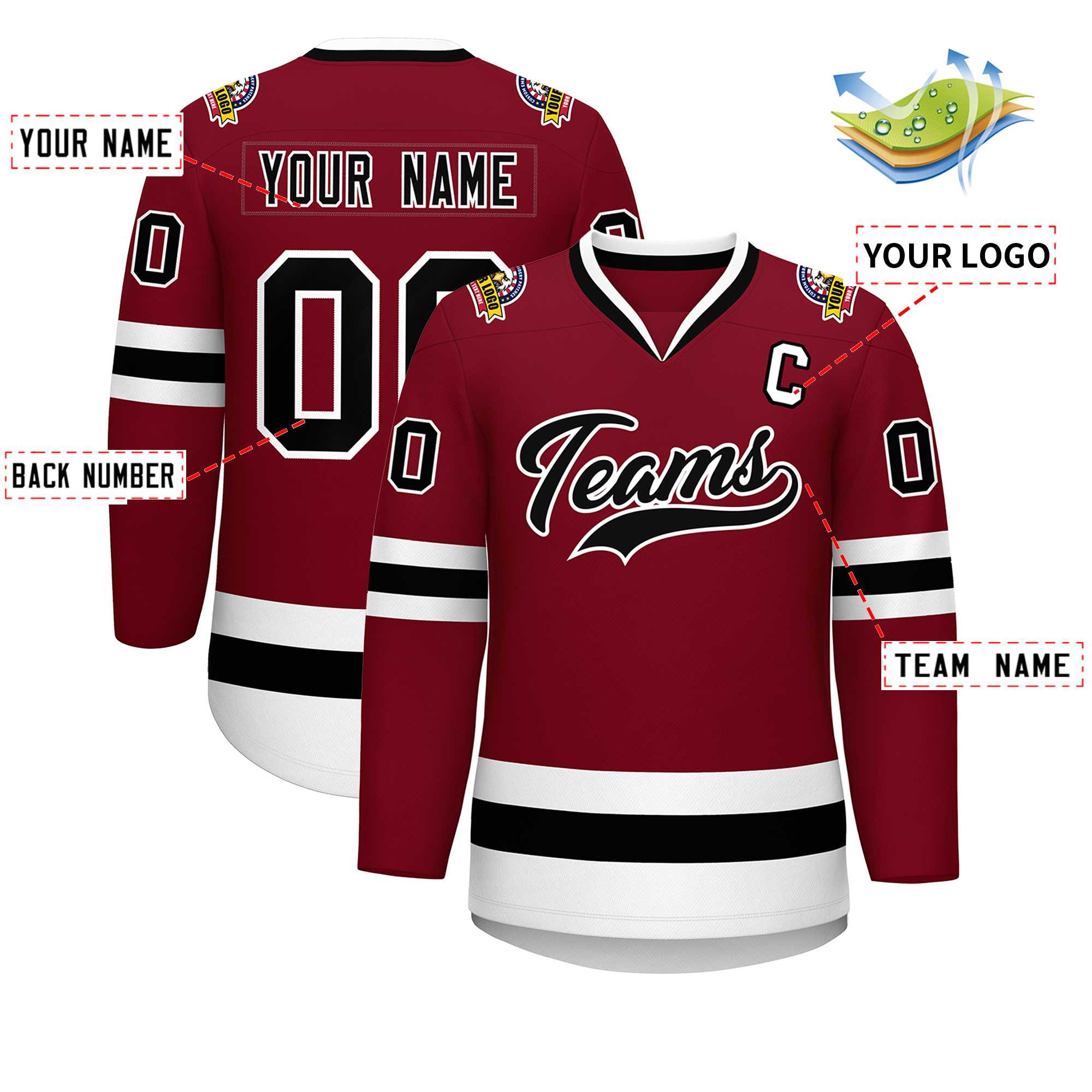 Custom Crimson Black-White Classic Style Hockey Jersey | KXKSHOP