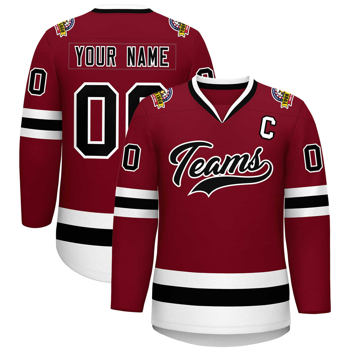 Custom Crimson Black-White Classic Style Hockey Jersey | KXKSHOP