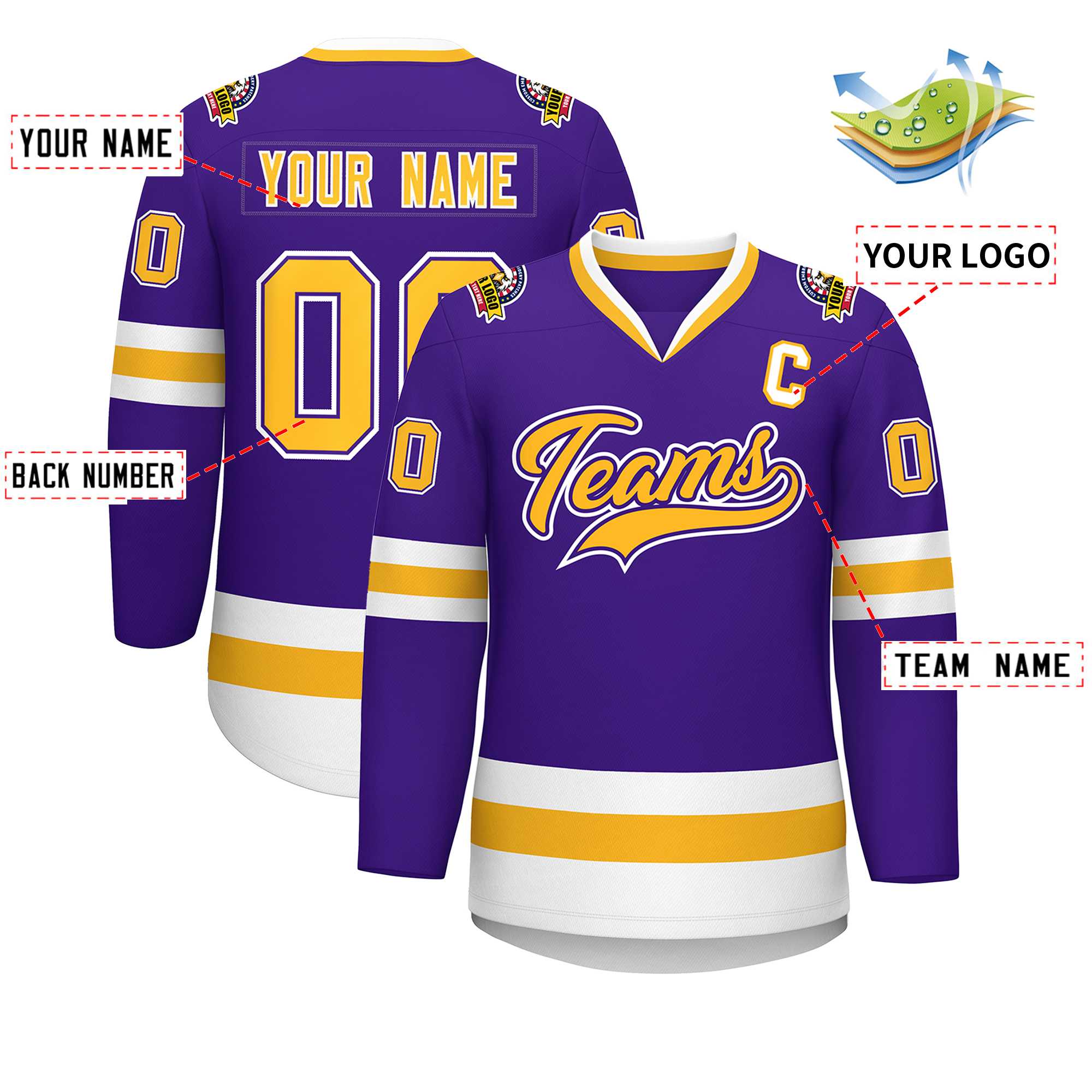 Custom Purple Gold Purple-White Classic Style Hockey Jersey | KXKSHOP