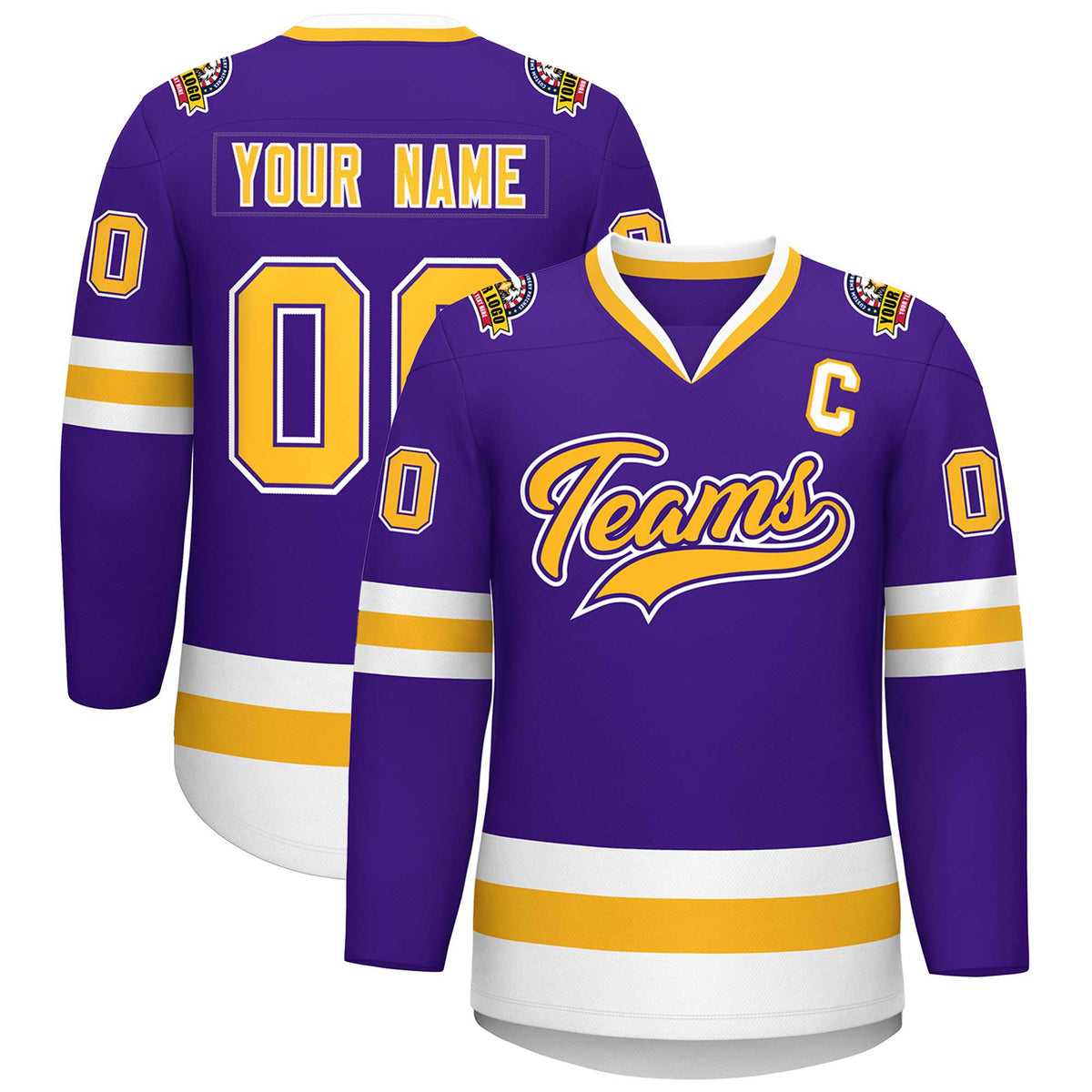Custom Purple Gold Purple-White Classic Style Hockey Jersey | KXKSHOP