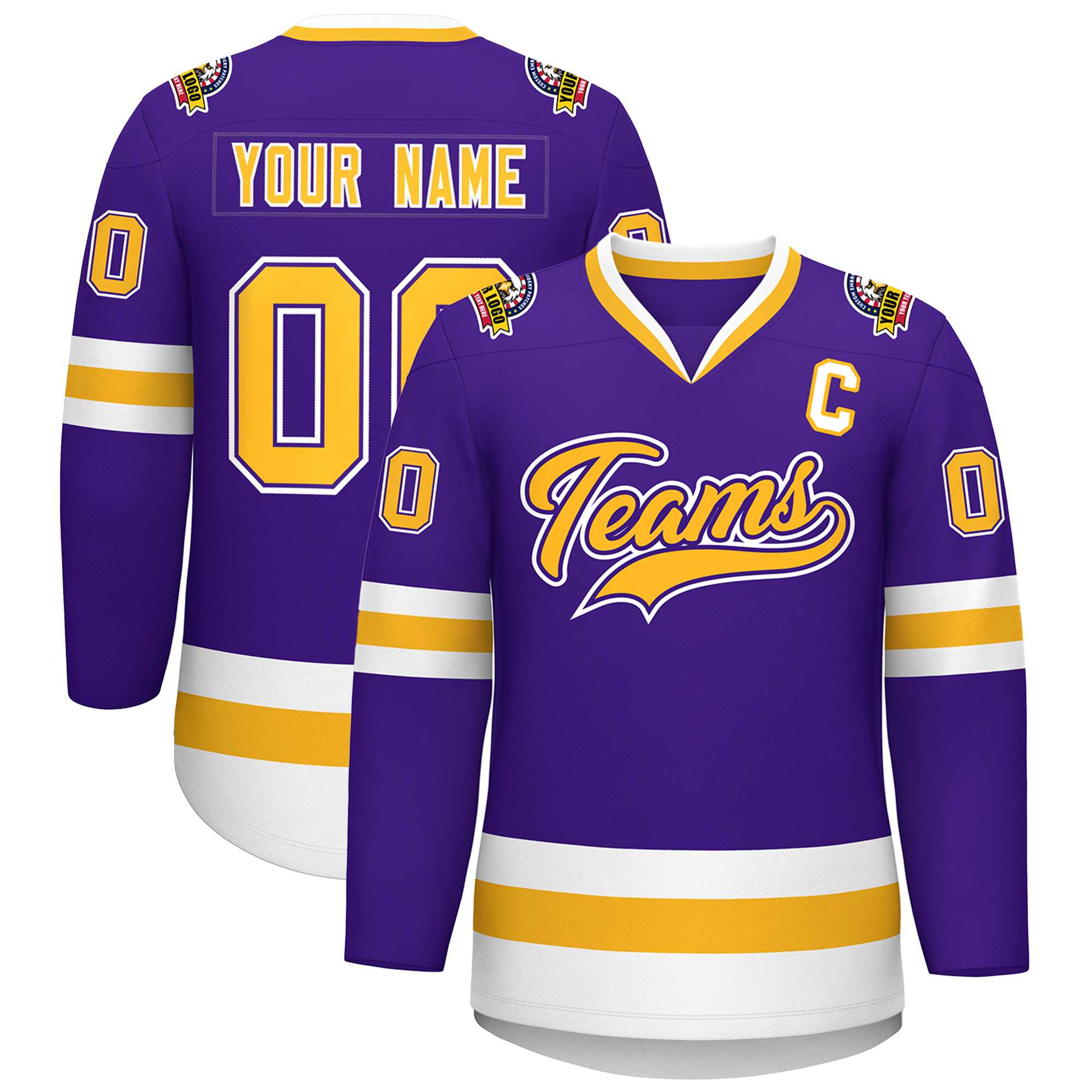Custom Purple Gold Purple-White Classic Style Hockey Jersey | KXKSHOP