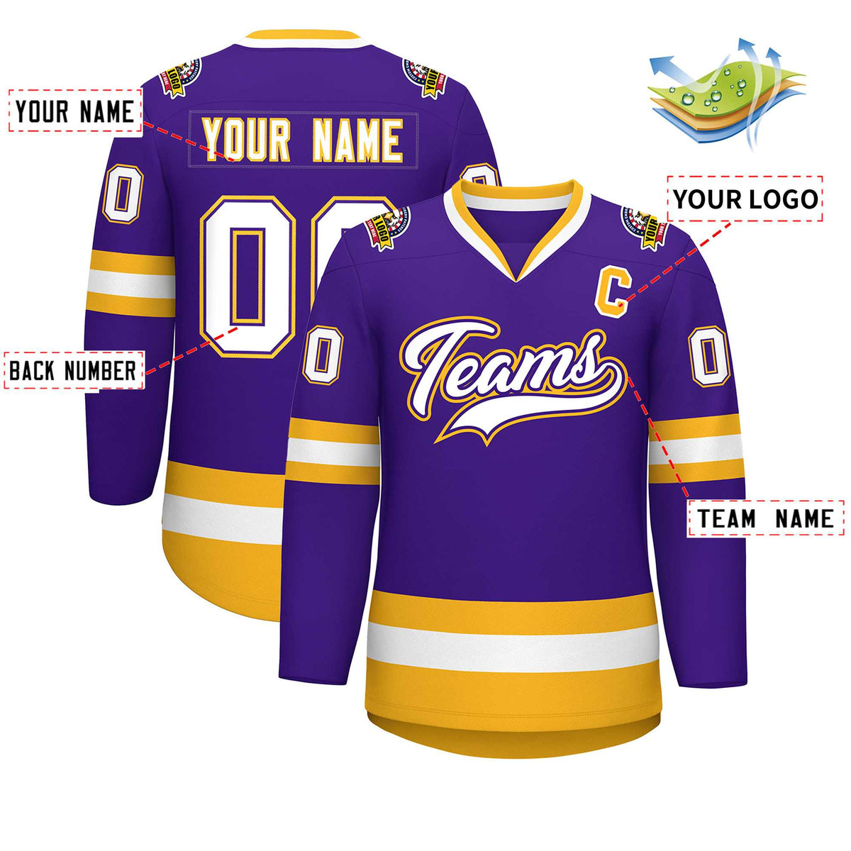 Custom Purple White Purple-Gold Classic Style Hockey Jersey | KXKSHOP