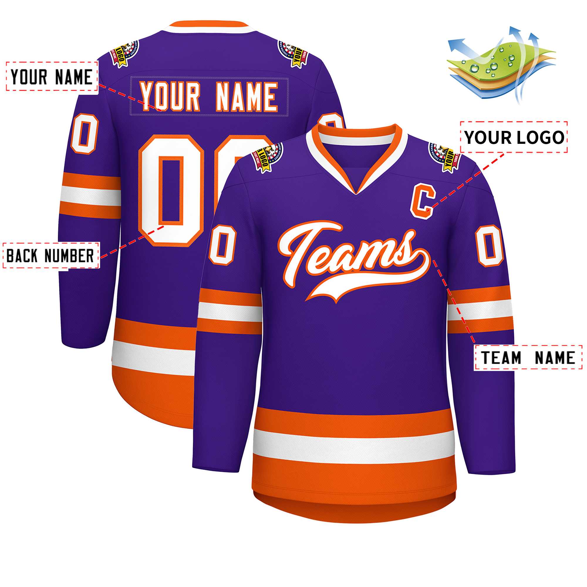 Custom Purple White-Orange Classic Style Hockey Jersey | KXKSHOP