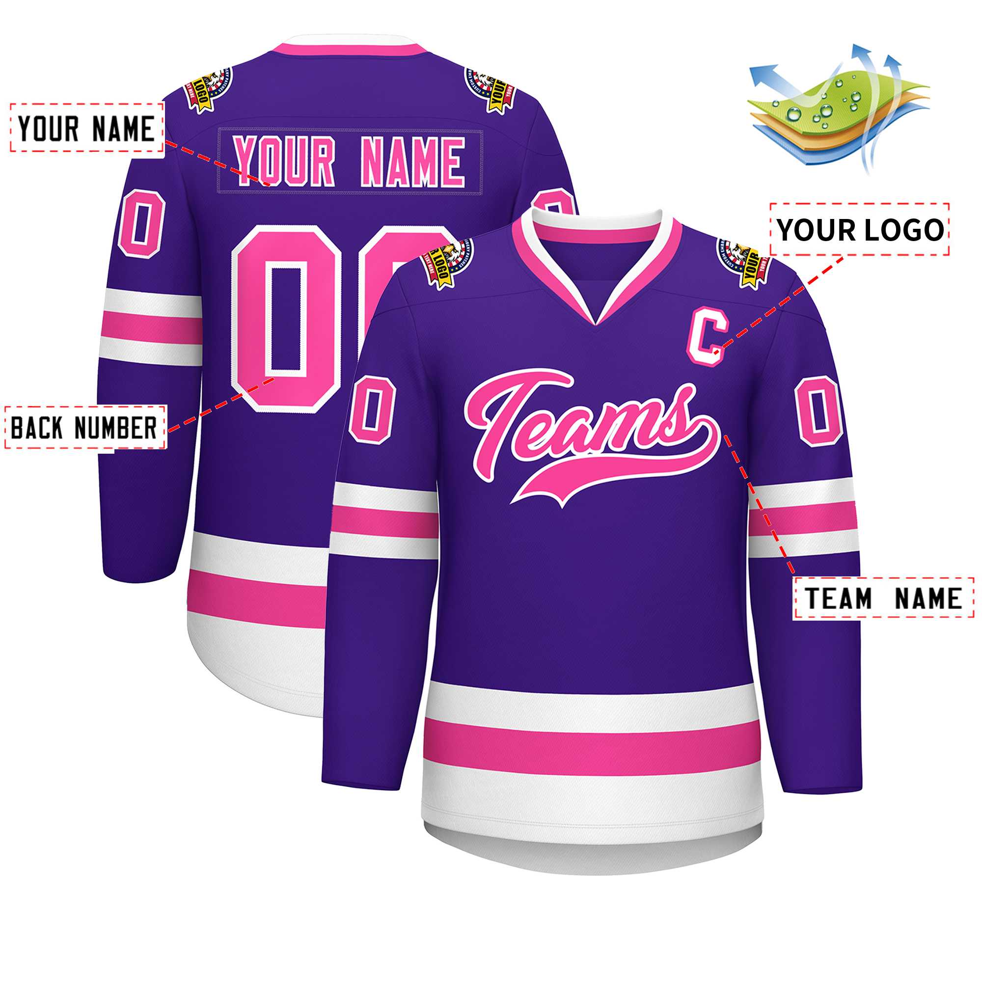Custom Purple Pink-White Classic Style Hockey Jersey | KXKSHOP