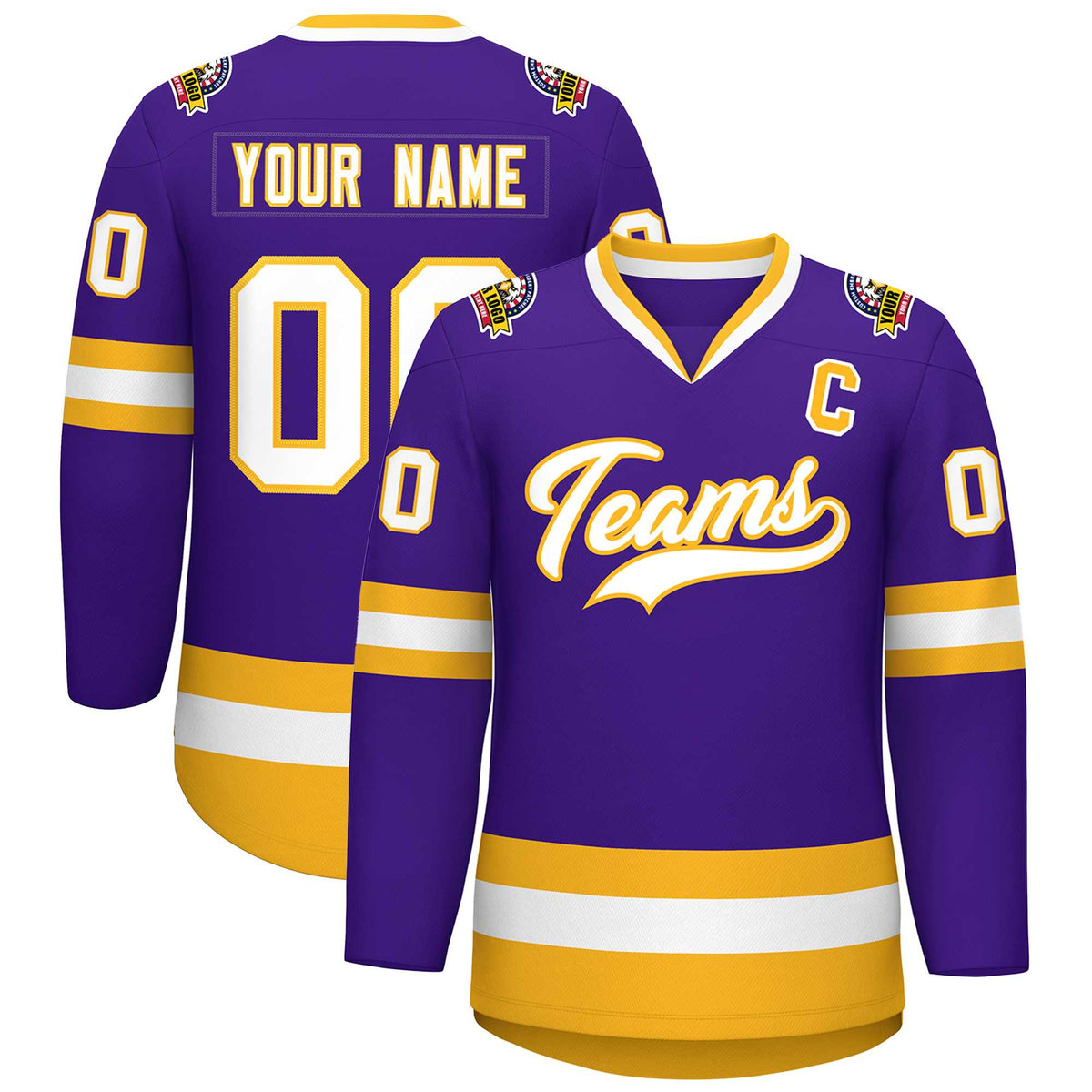 Custom Purple White-Gold Classic Style Hockey Jersey | KXKSHOP