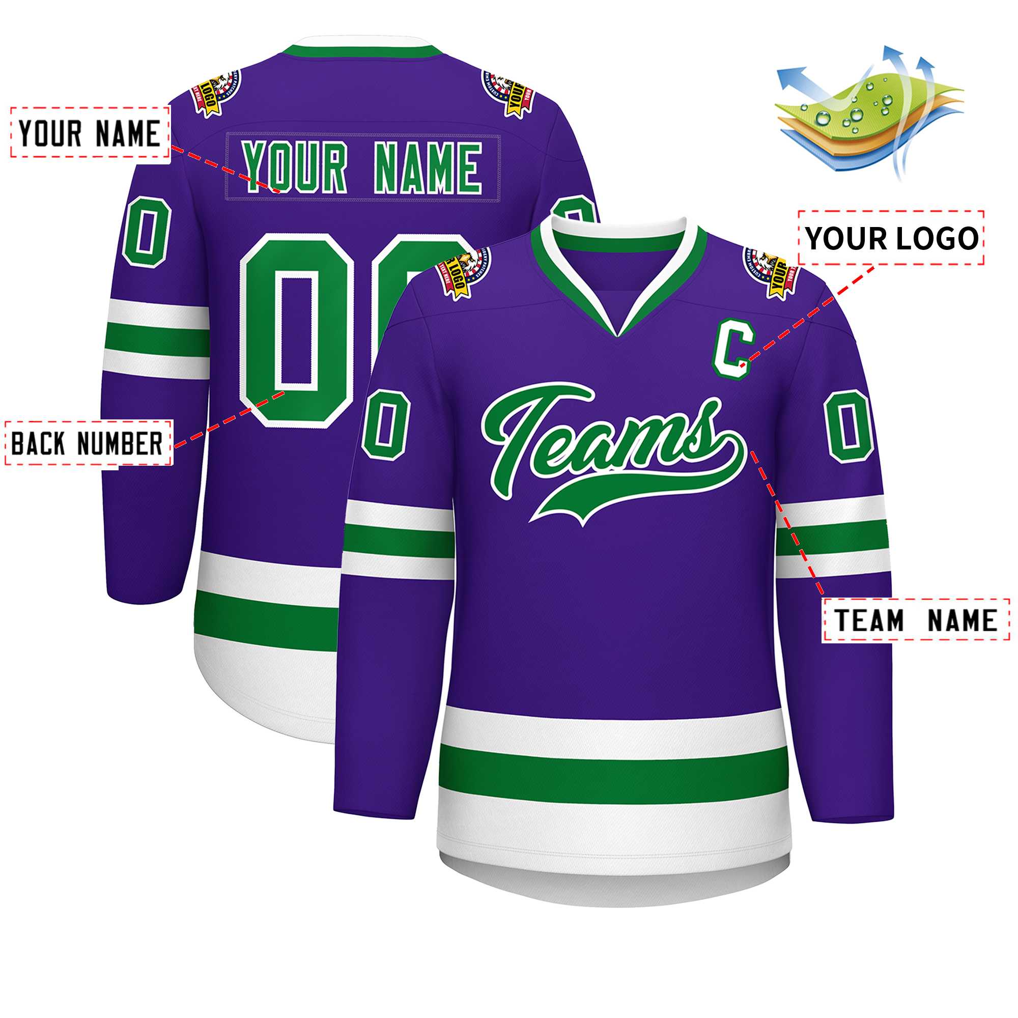 Custom Purple Kelly Green-White Classic Style Hockey Jersey | KXKSHOP