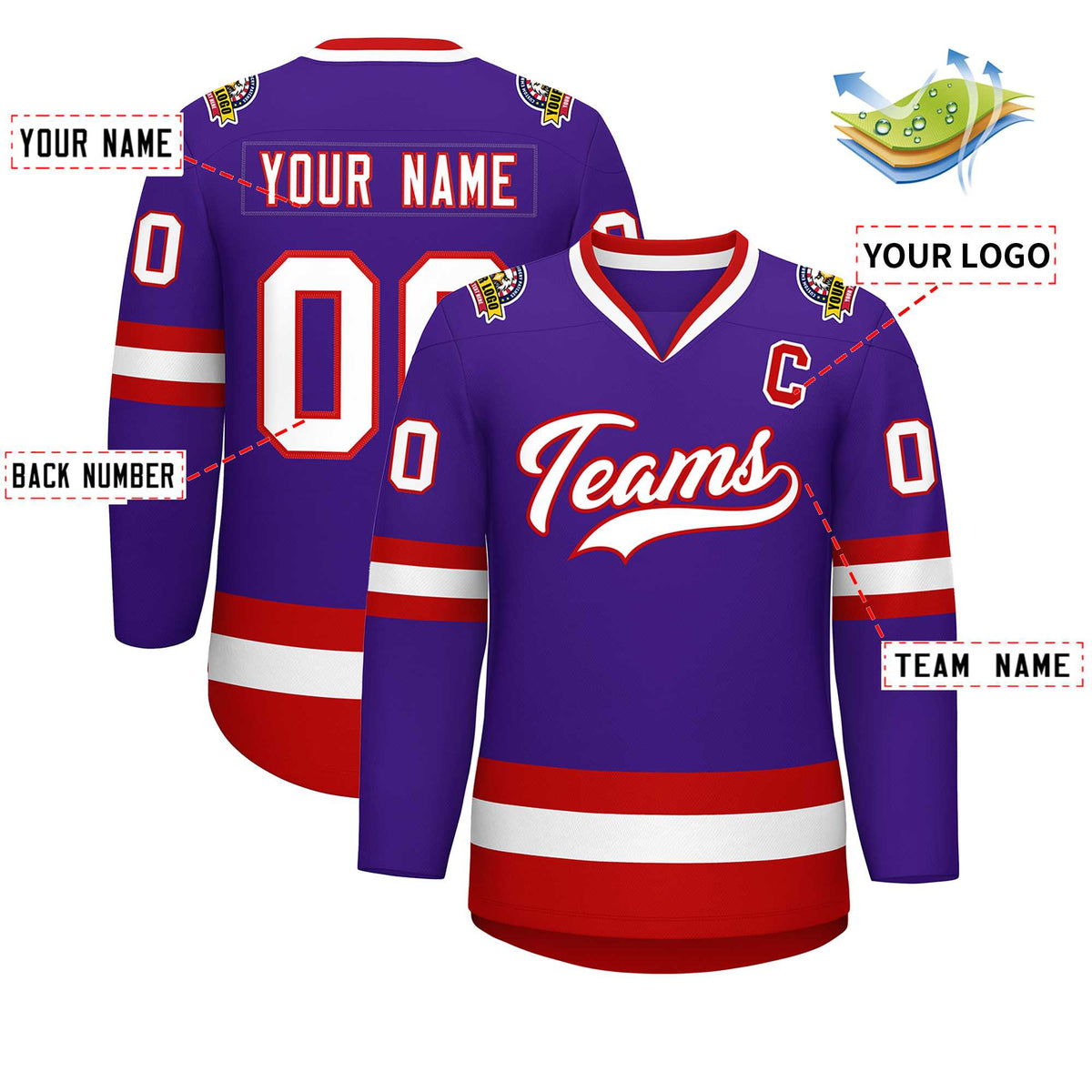 Custom Purple White-Red Classic Style Hockey Jersey | KXKSHOP