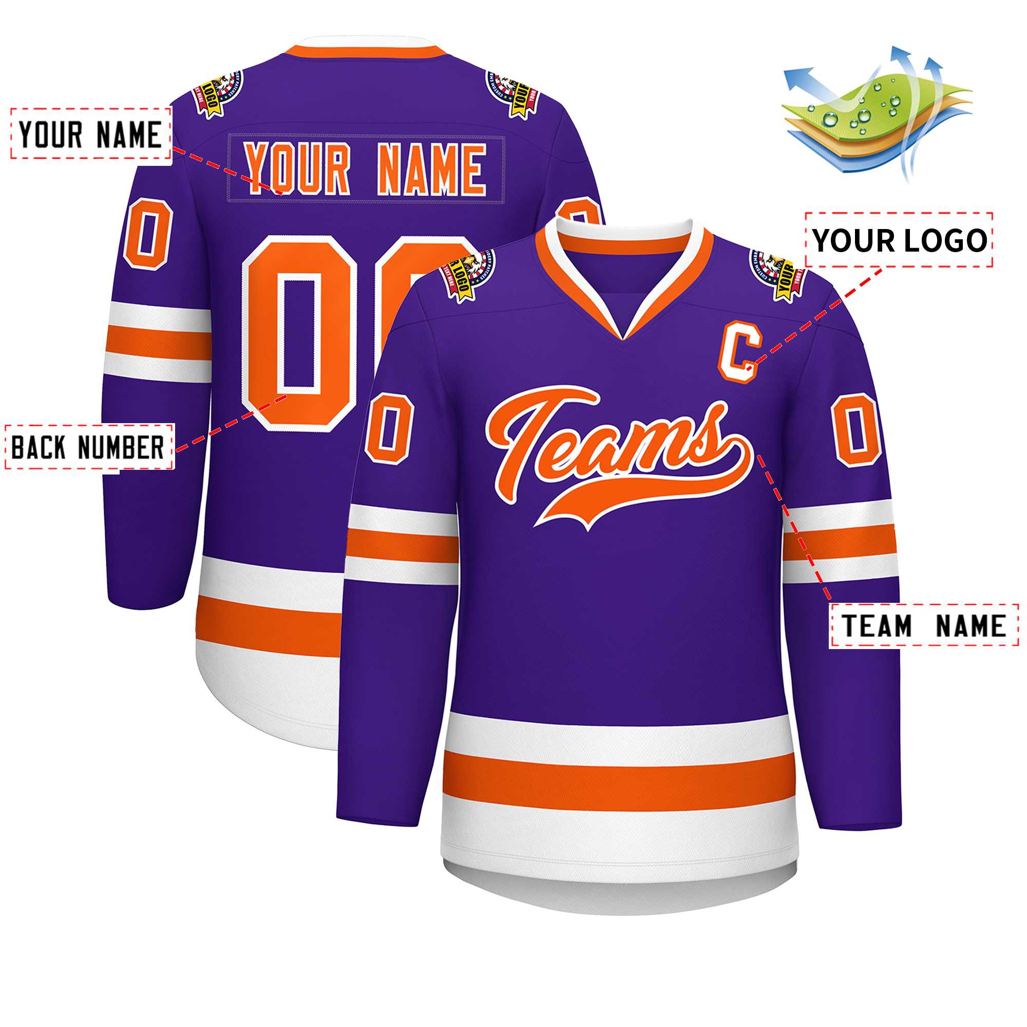 Custom Purple Orange-White Classic Style Hockey Jersey | KXKSHOP
