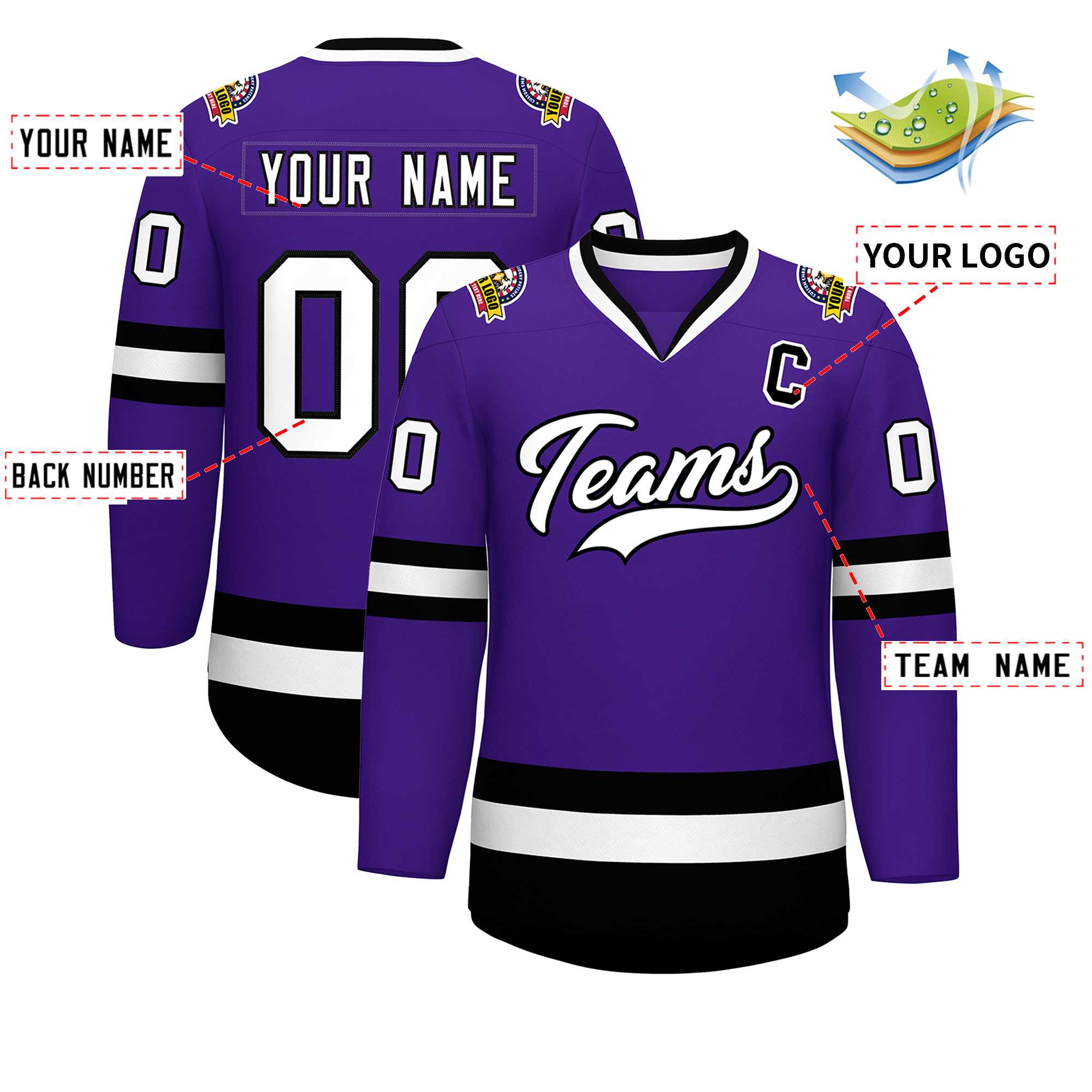 Custom Purple White-Black Classic Style Hockey Jersey | KXKSHOP