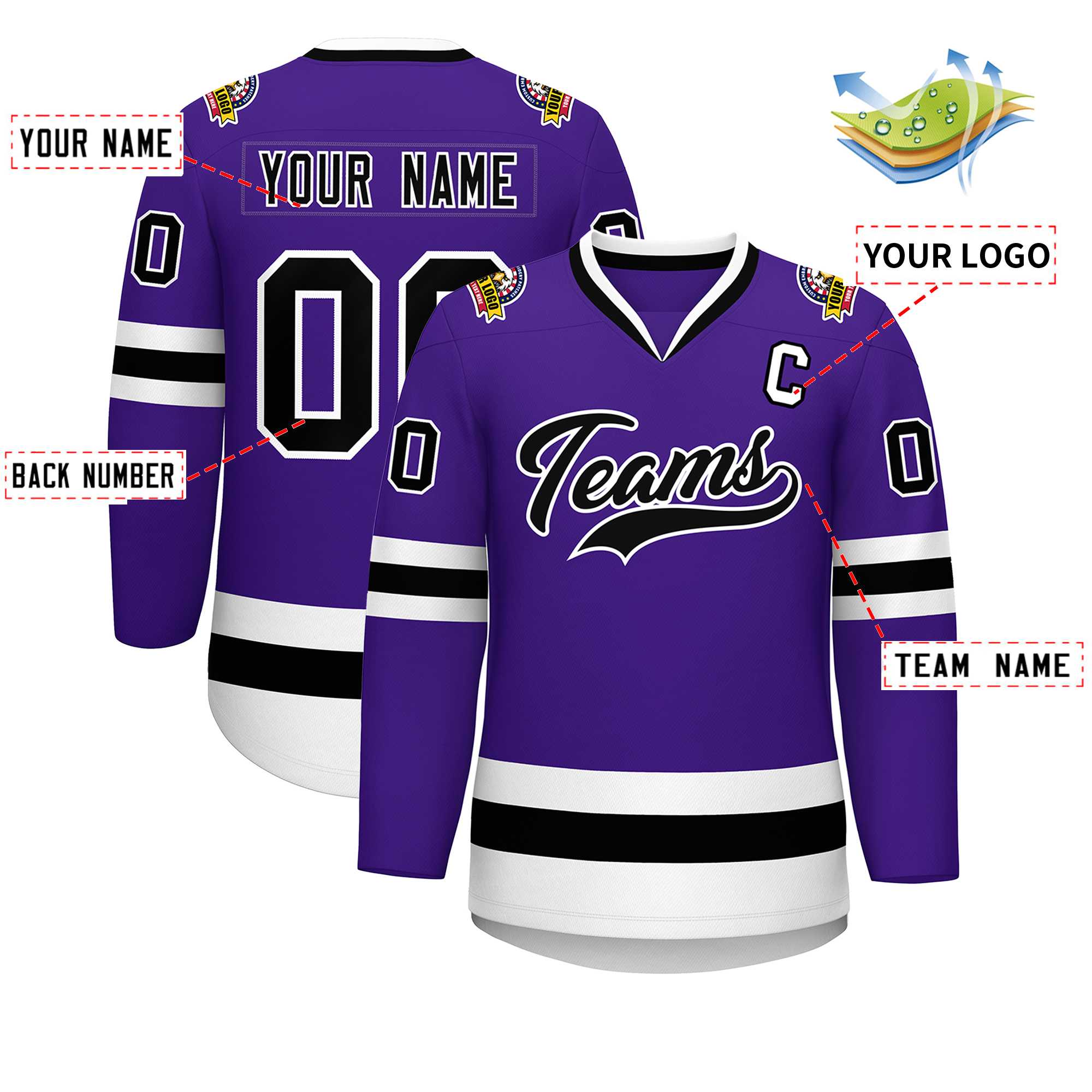 Custom Purple Black-White Classic Style Hockey Jersey | KXKSHOP