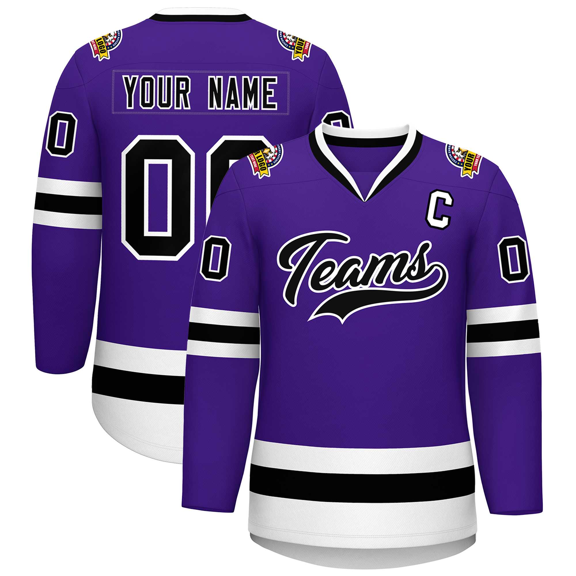 Custom Purple Black-White Classic Style Hockey Jersey | KXKSHOP
