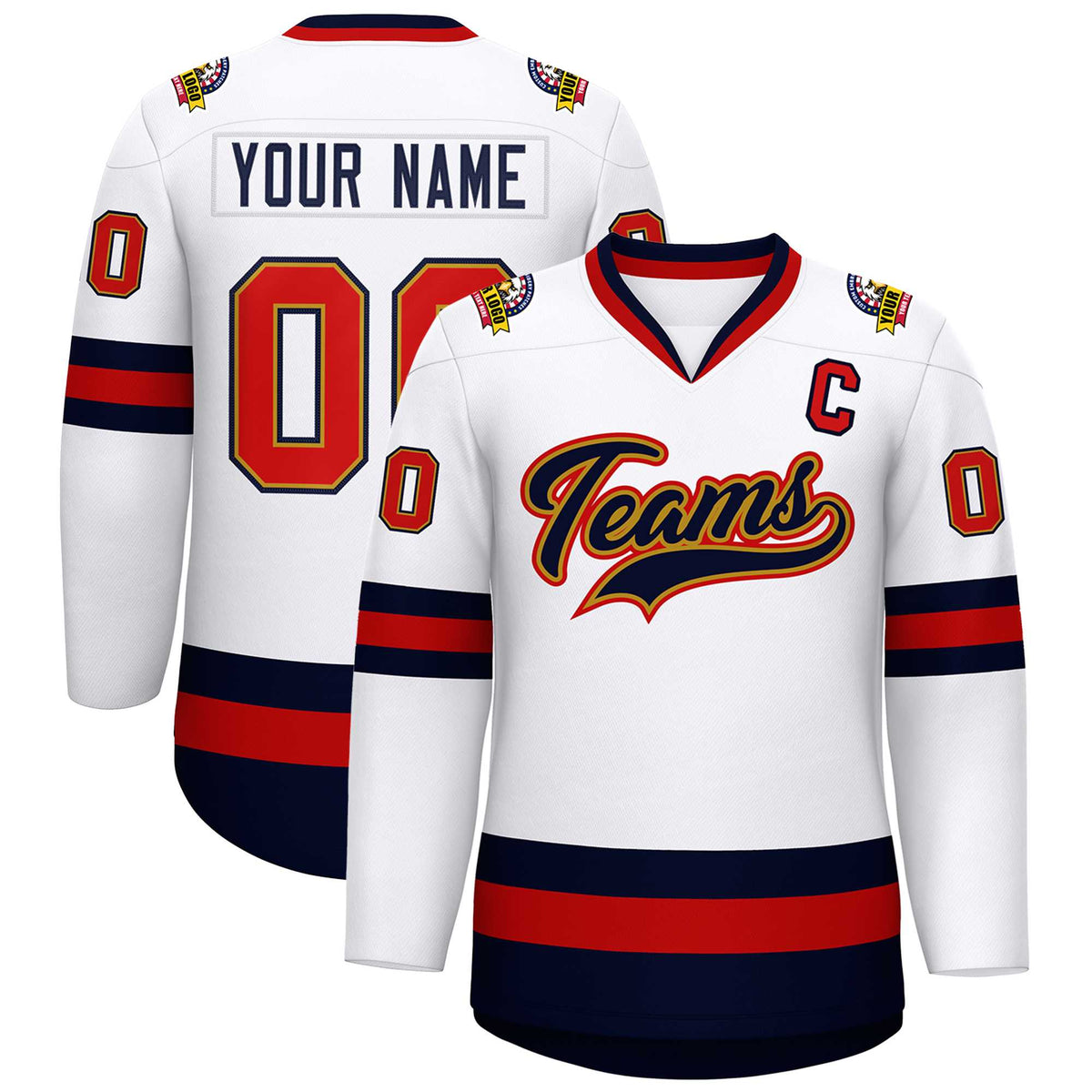 Custom White Navy Old Gold-Red Classic Style Hockey Jersey | KXKSHOP