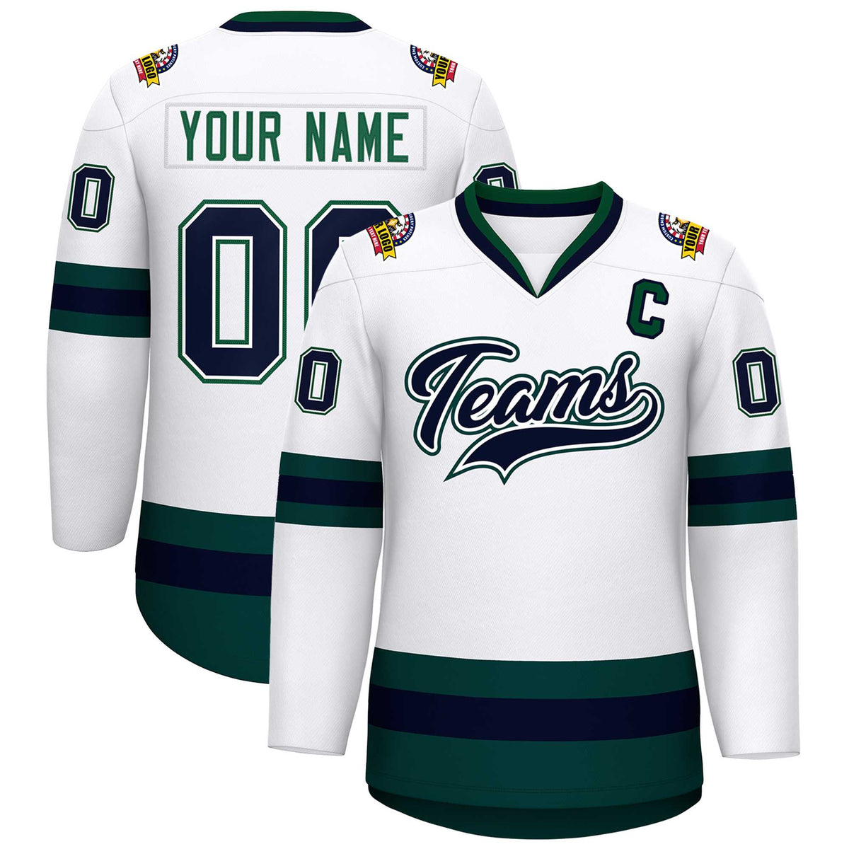 Custom White Navy White-Green Classic Style Hockey Jersey | KXKSHOP