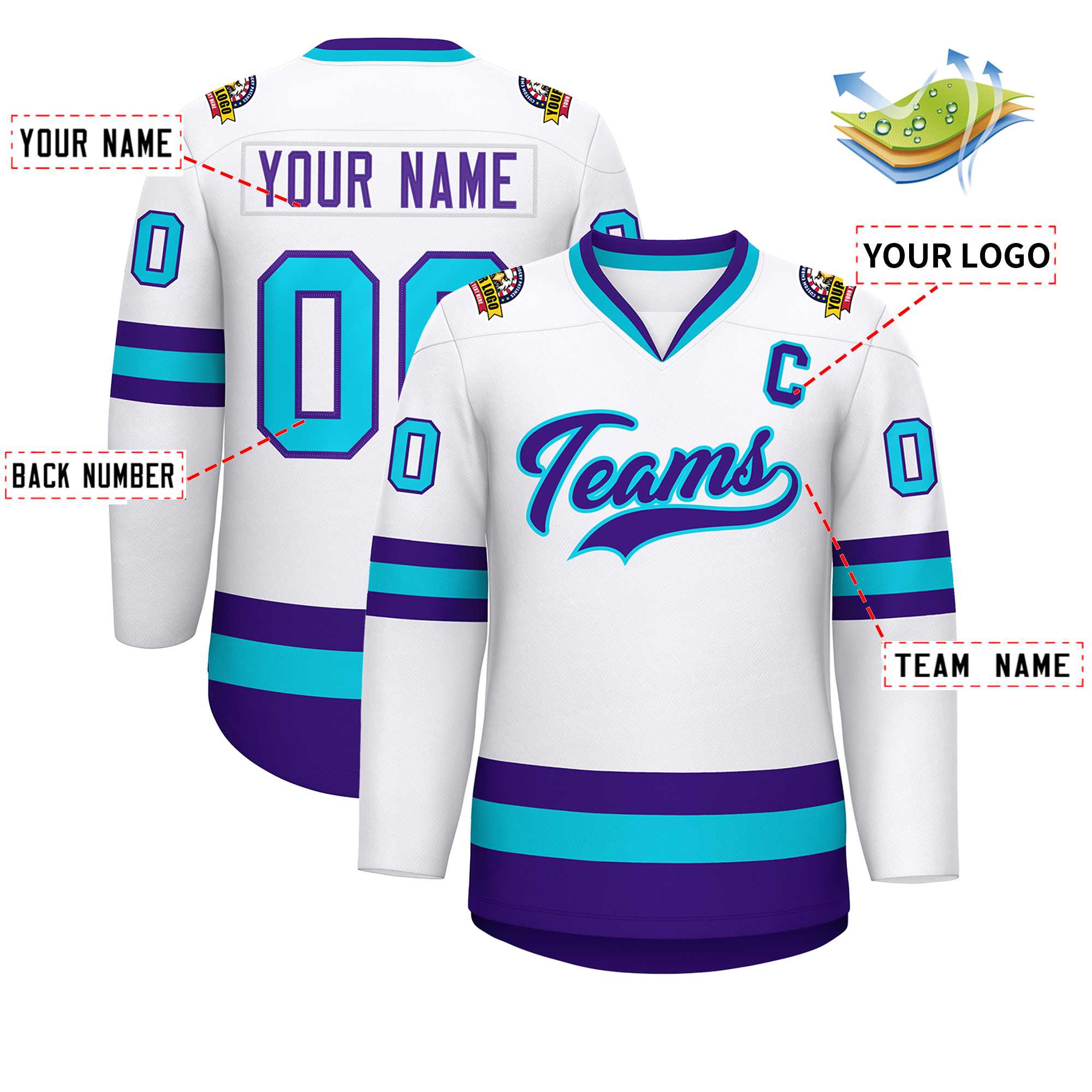 Custom White Purple-Powder Blue Classic Style Hockey Jersey | KXKSHOP