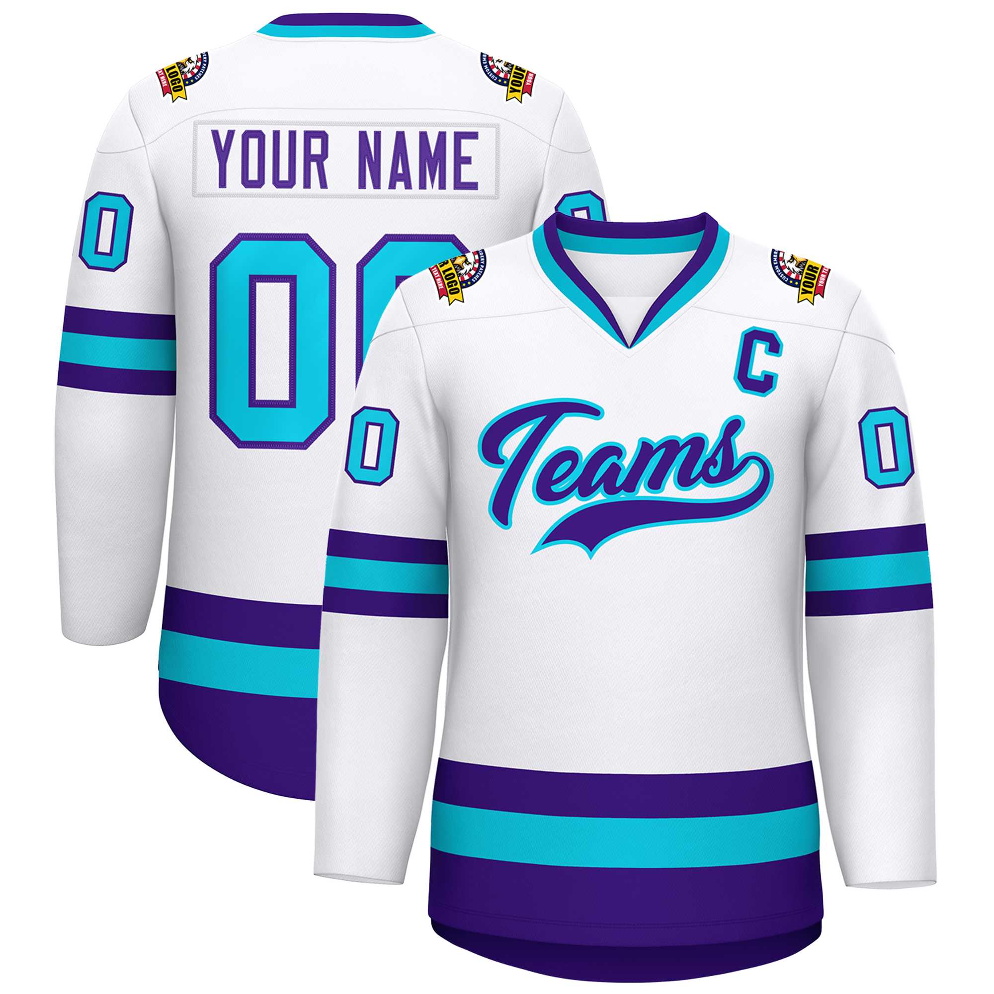 Custom White Purple-Powder Blue Classic Style Hockey Jersey | KXKSHOP