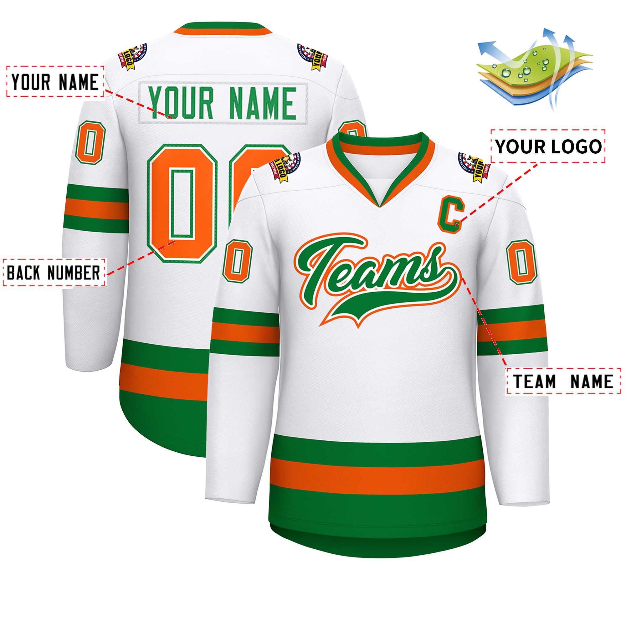 Custom White Kelly Green White-Orange Classic Style Hockey Jersey | KXKSHOP