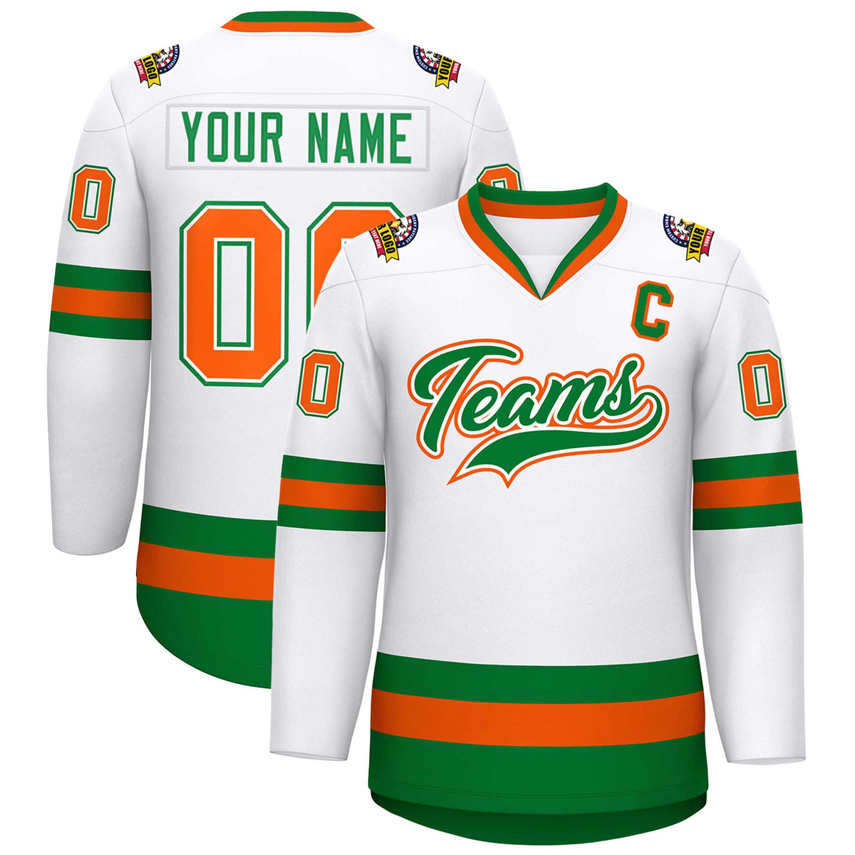 Custom White Kelly Green White-Orange Classic Style Hockey Jersey | KXKSHOP