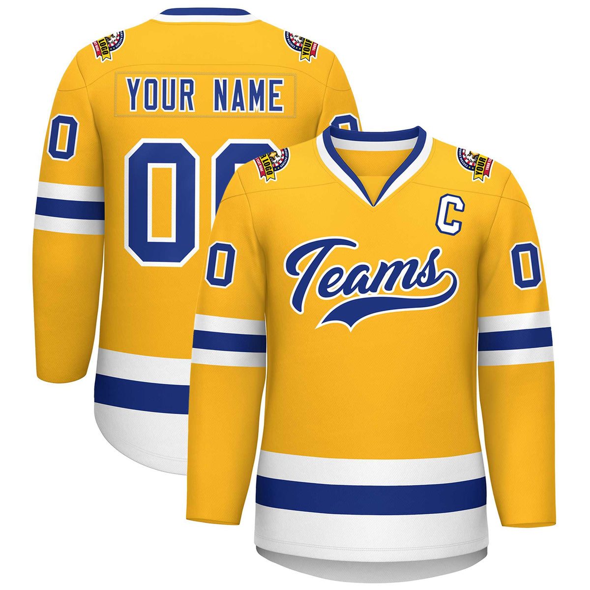 Custom Gold Royal-White Classic Style Hockey Jersey | KXKSHOP