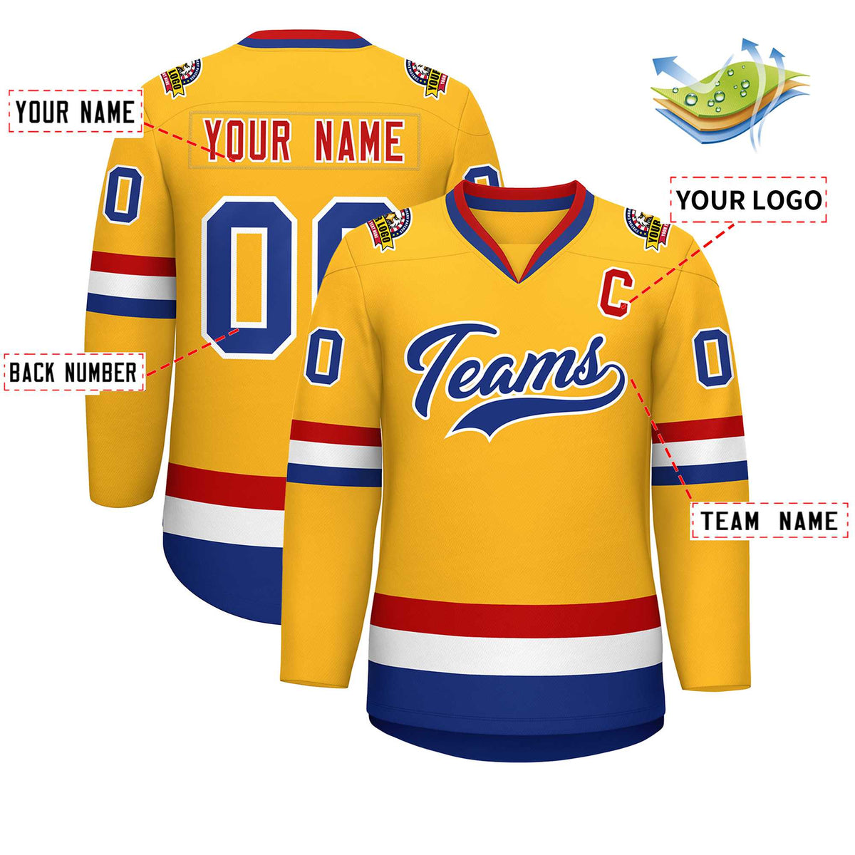 Custom Gold Royal White-Red Classic Style Hockey Jersey | KXKSHOP