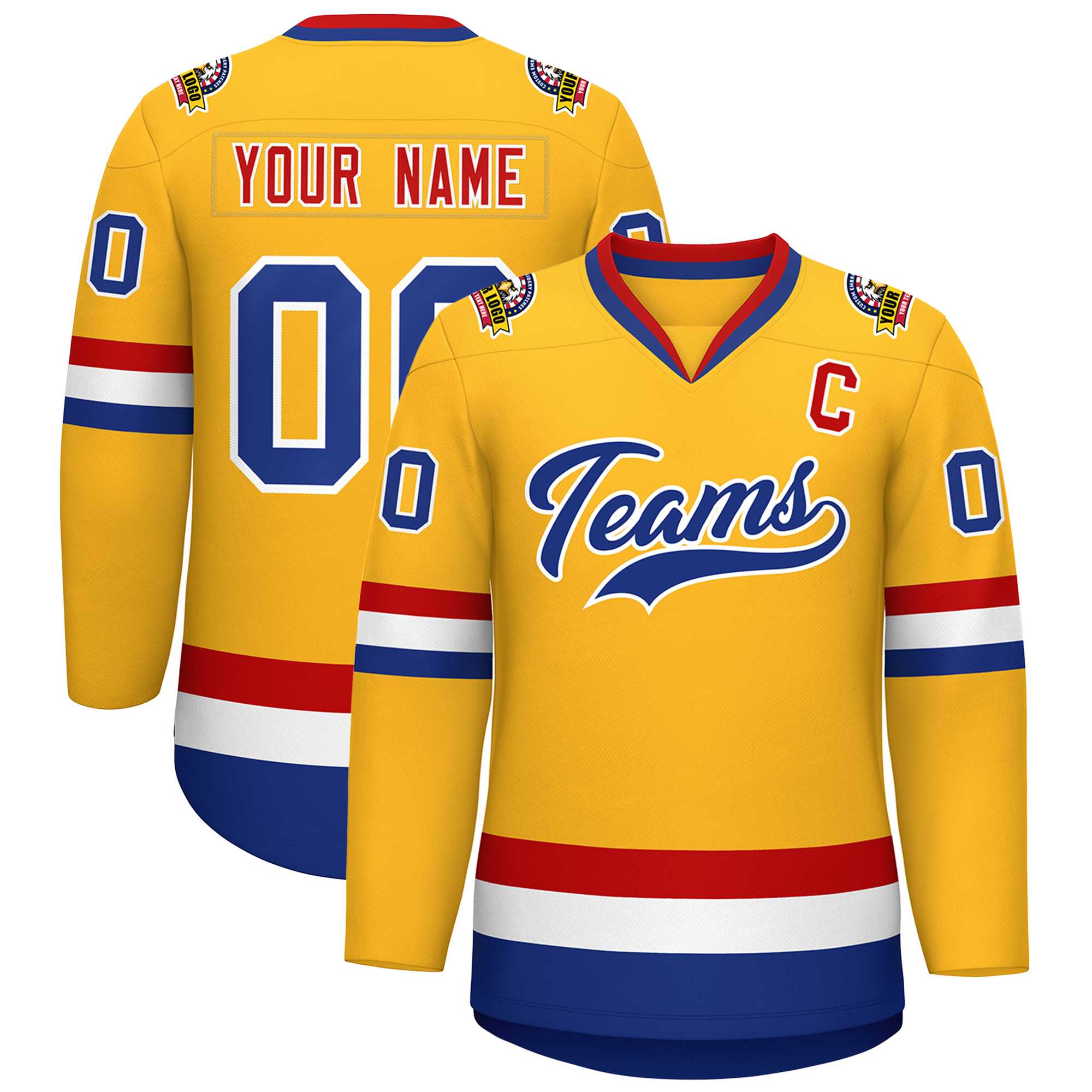 Custom Gold Royal White-Red Classic Style Hockey Jersey | KXKSHOP