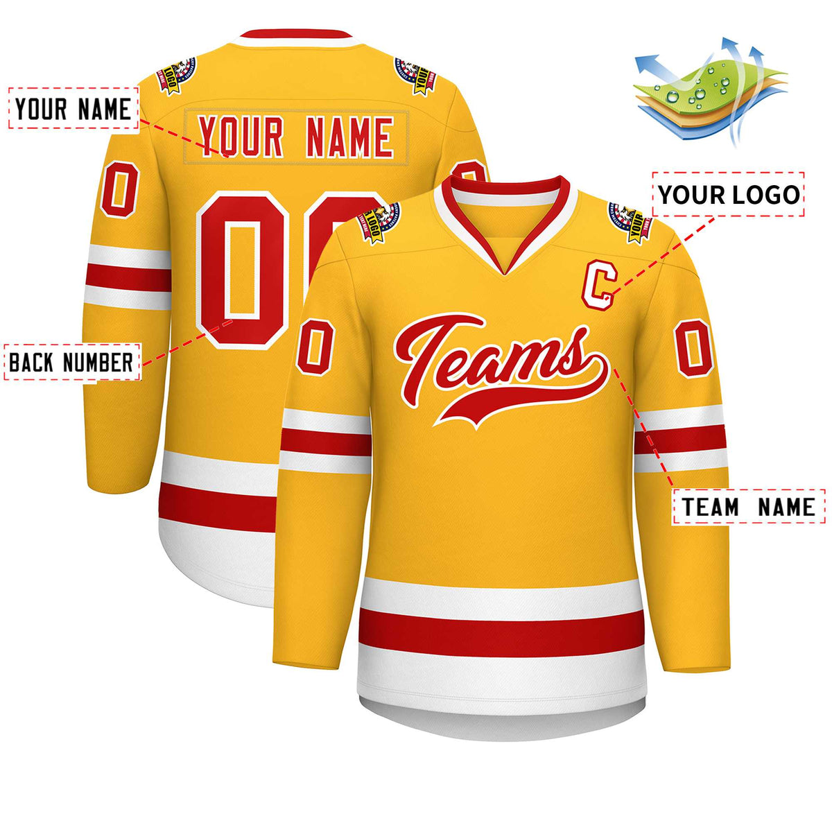 Custom Gold Red-White Classic Style Hockey Jersey | KXKSHOP