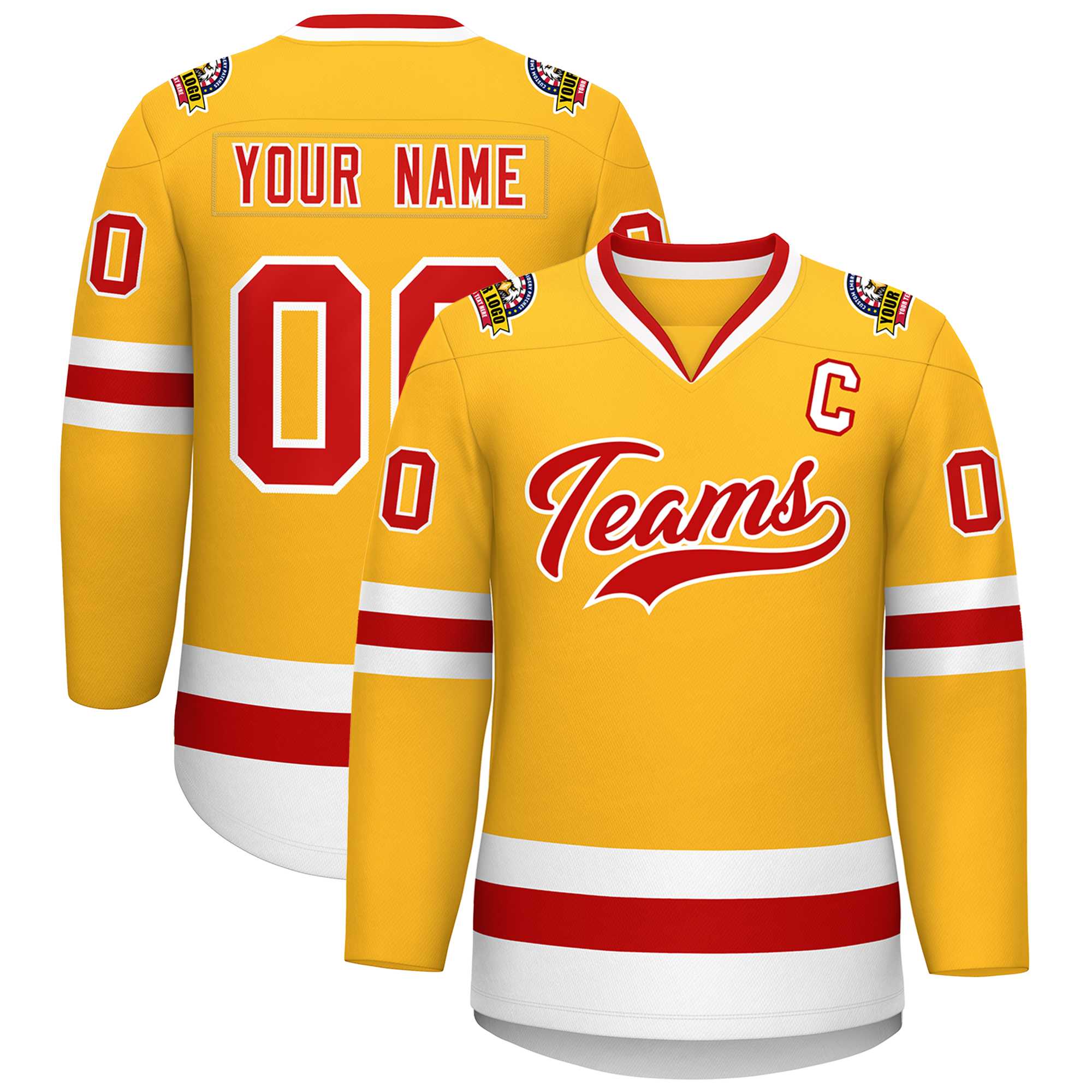 Custom Gold Red-White Classic Style Hockey Jersey | KXKSHOP