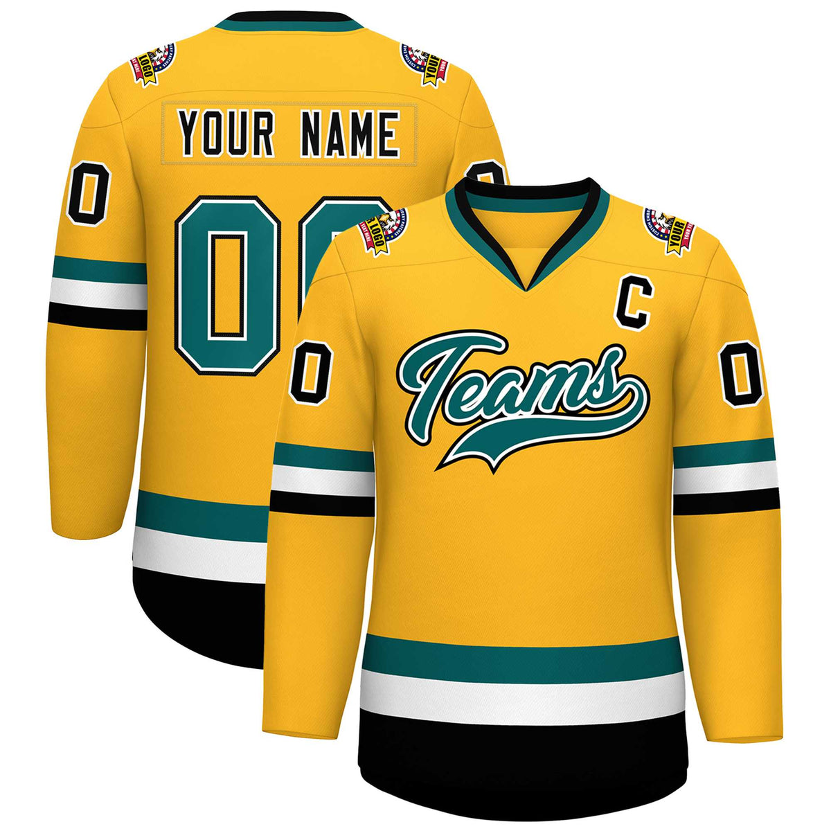 Custom Gold Aqua White-Black Classic Style Hockey Jersey | KXKSHOP
