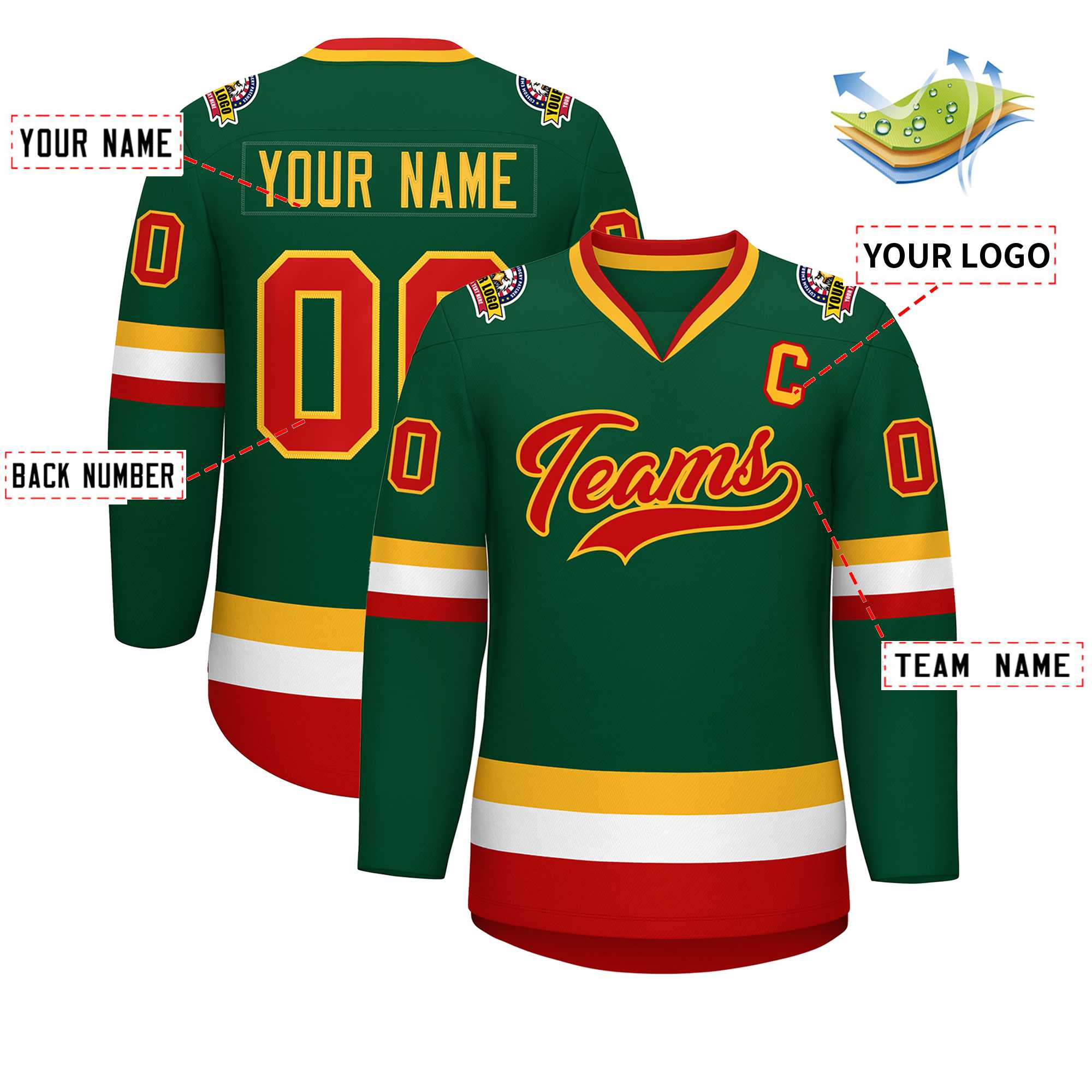 Custom Green Red-Gold Classic Style Hockey Jersey | KXKSHOP