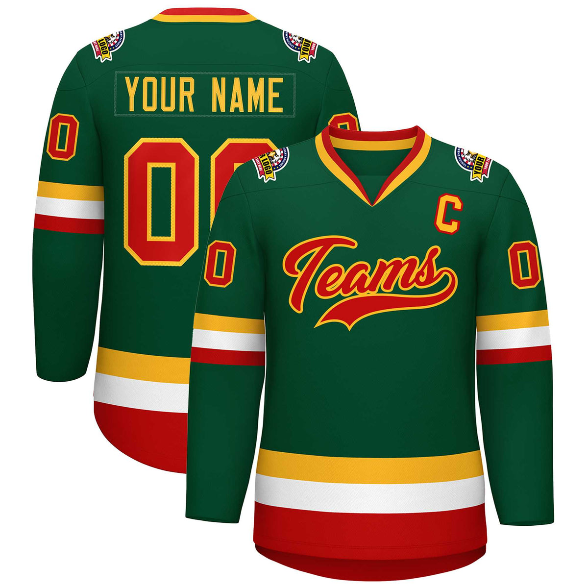 Custom Green Red-Gold Classic Style Hockey Jersey | KXKSHOP