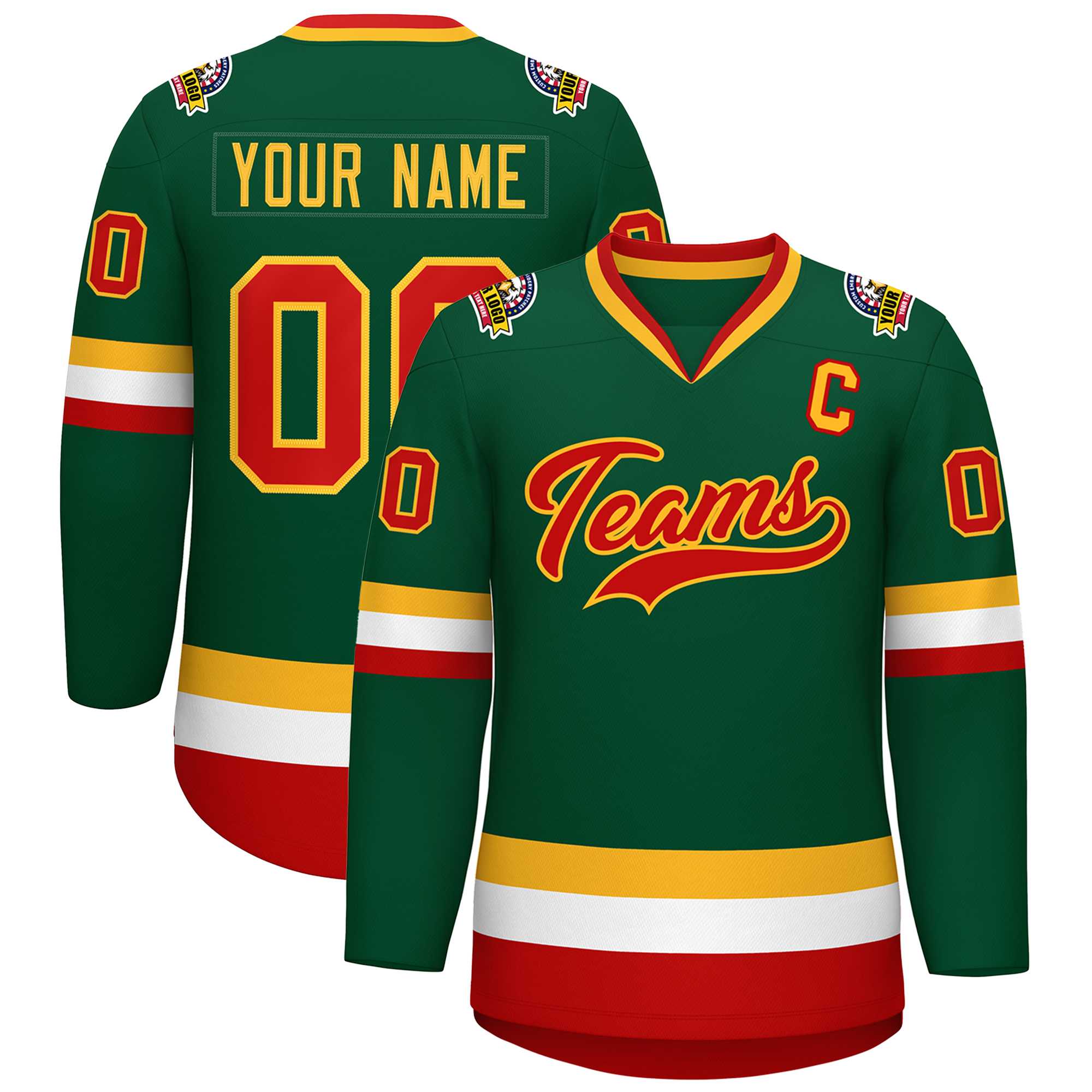Custom Green Red-Gold Classic Style Hockey Jersey | KXKSHOP