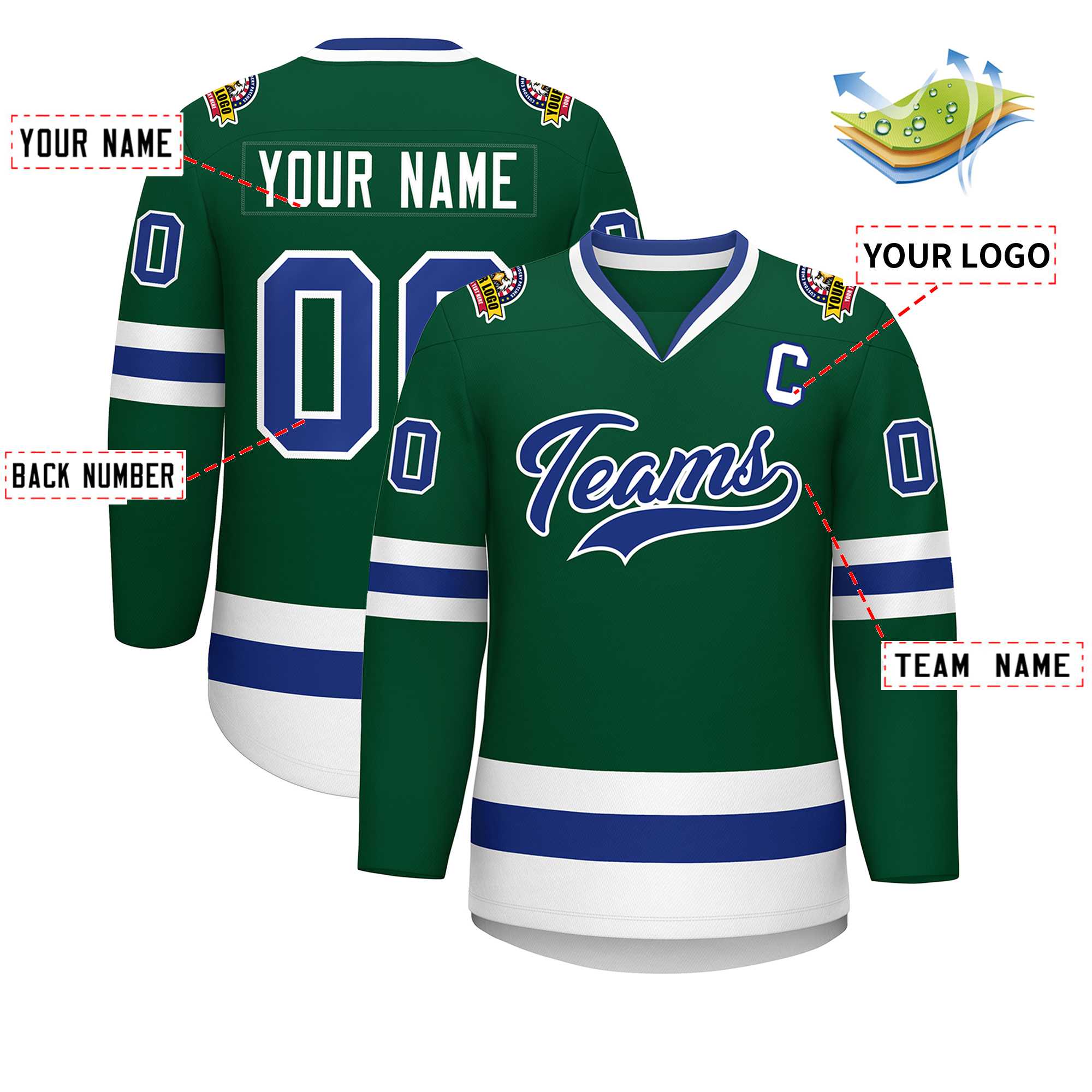 Custom Green Royal-White Classic Style Hockey Jersey | KXKSHOP