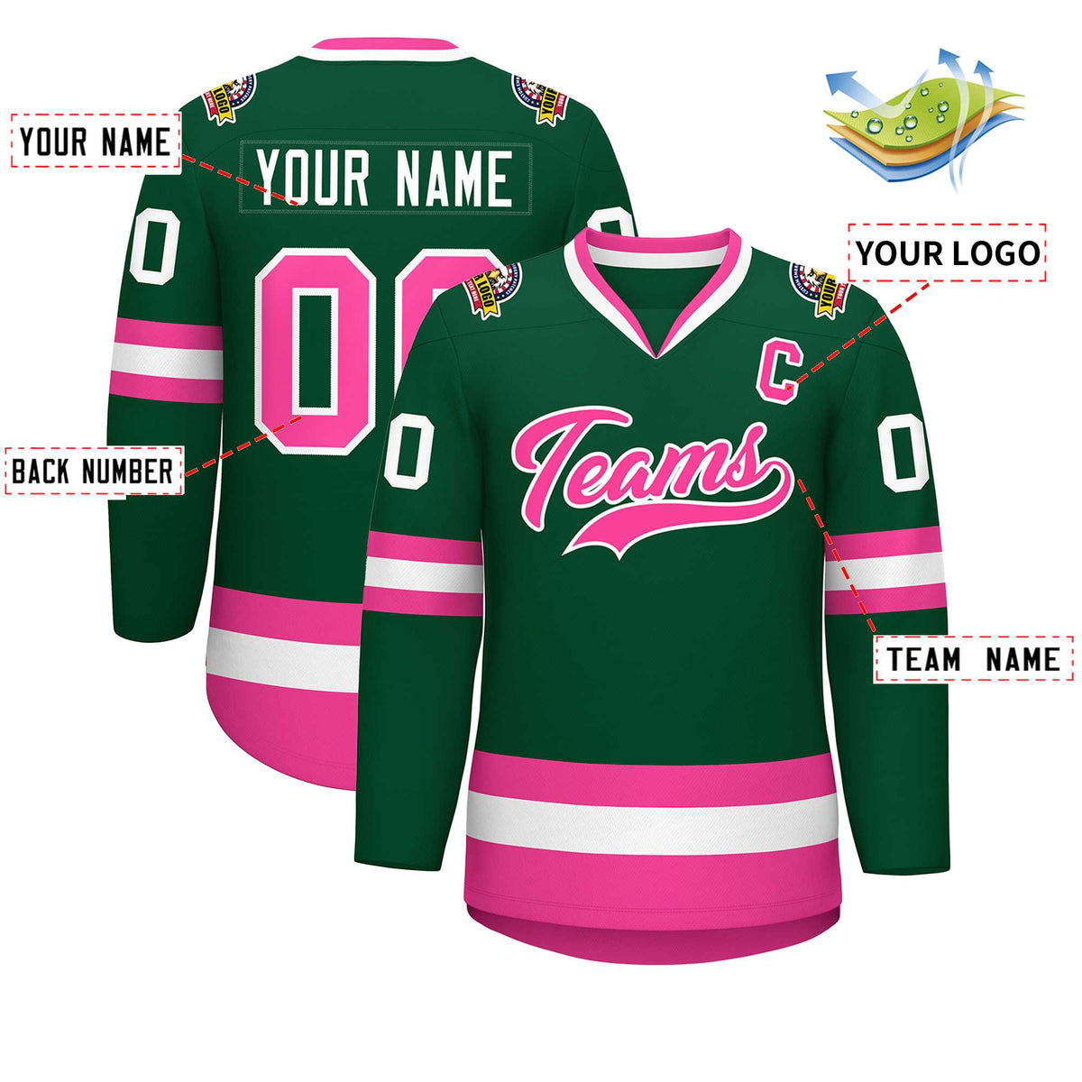 Custom Green Pink-White Classic Style Hockey Jersey | KXKSHOP