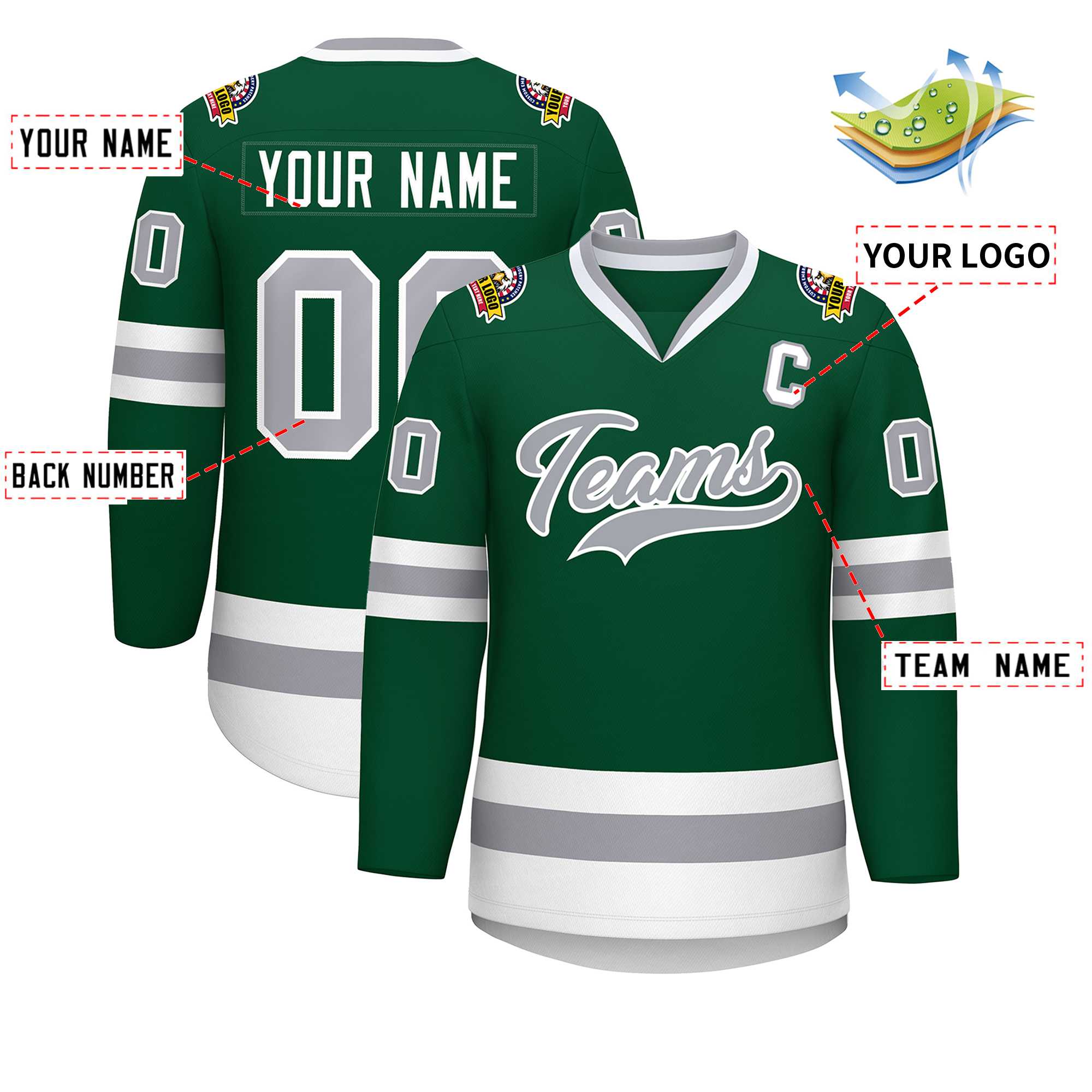 Custom Green Gray-White Classic Style Hockey Jersey | KXKSHOP