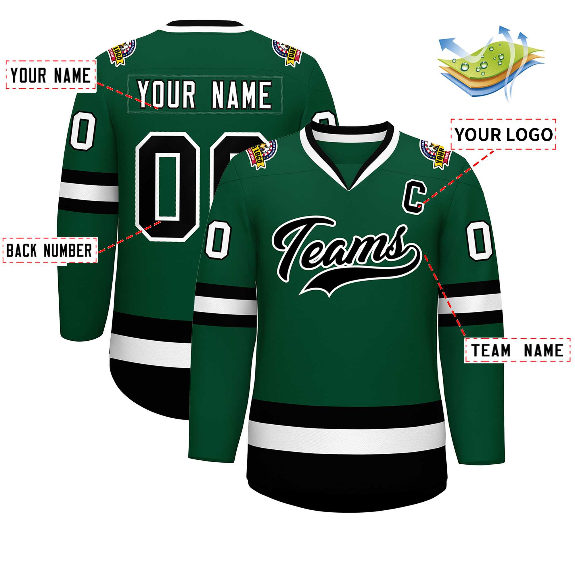 Custom Green Black-White Classic Style Hockey Jersey | KXKSHOP