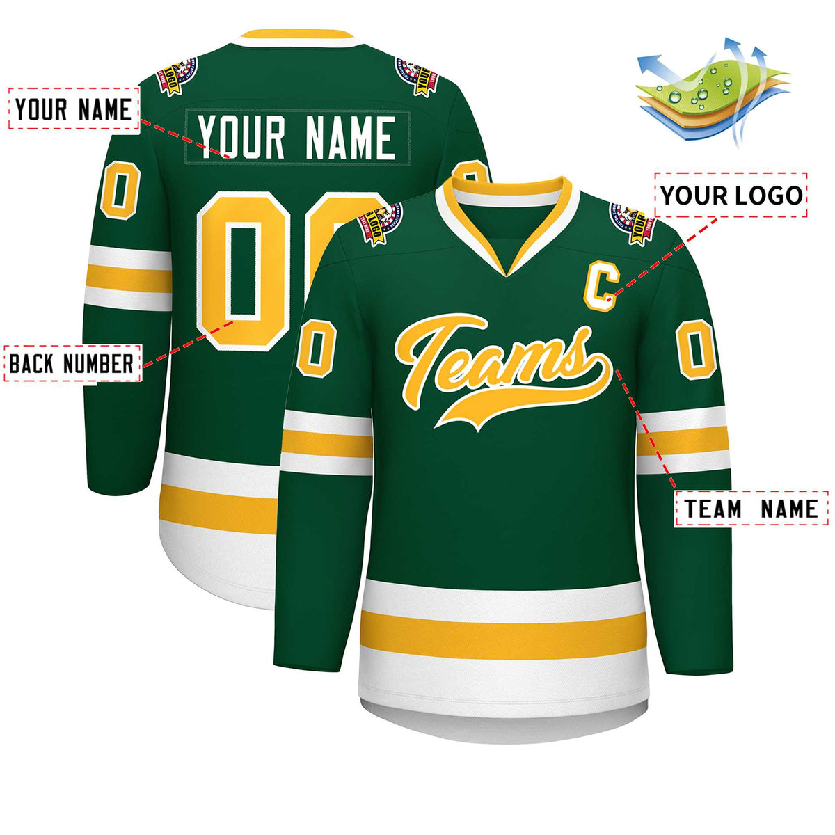 Custom Green Gold-White Classic Style Hockey Jersey | KXKSHOP
