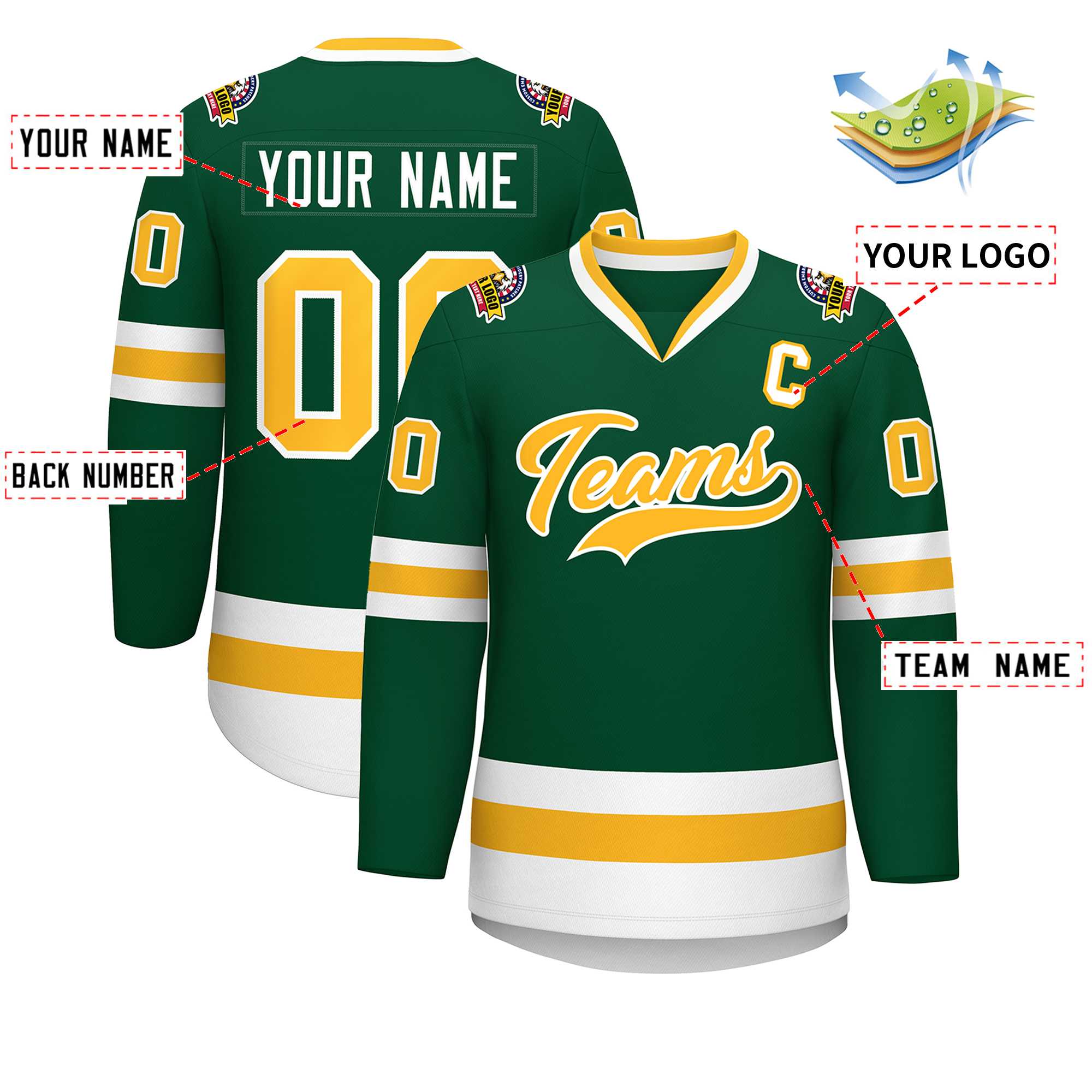 Custom Green Gold-White Classic Style Hockey Jersey | KXKSHOP