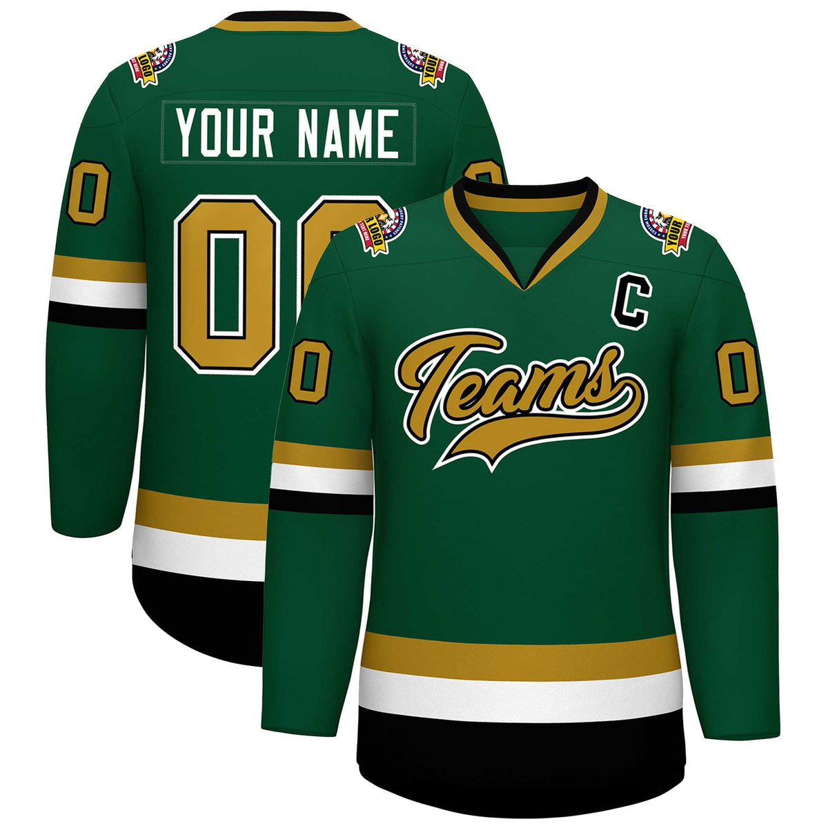 Custom Green Old Gold Black-White Classic Style Hockey Jersey | KXKSHOP