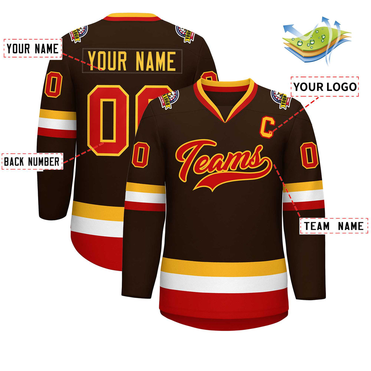 Custom Brown Red-Gold Classic Style Hockey Jersey | KXKSHOP