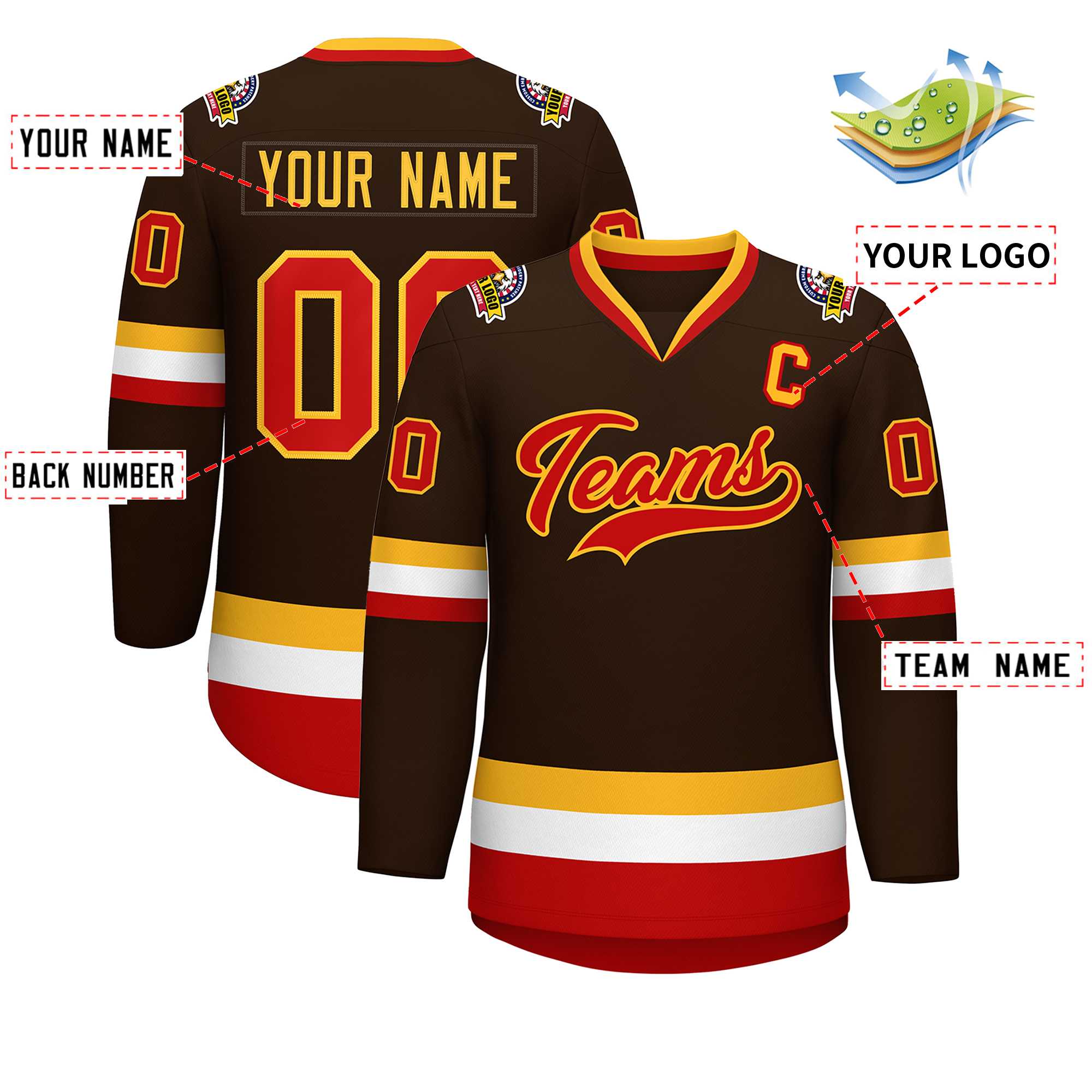 Custom Brown Red-Gold Classic Style Hockey Jersey | KXKSHOP