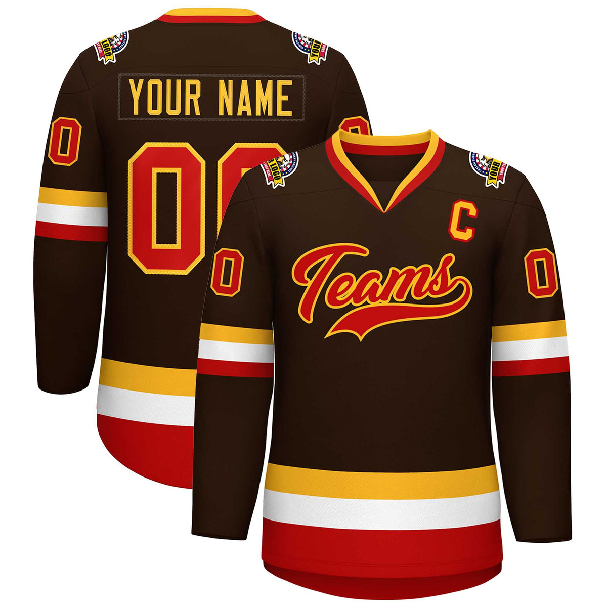 Custom Brown Red-Gold Classic Style Hockey Jersey | KXKSHOP