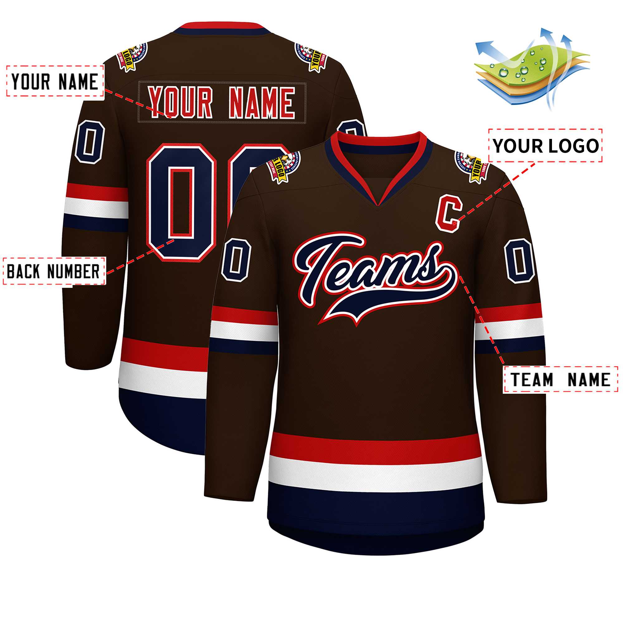 Custom Brown Navy White-Red Classic Style Hockey Jersey | KXKSHOP