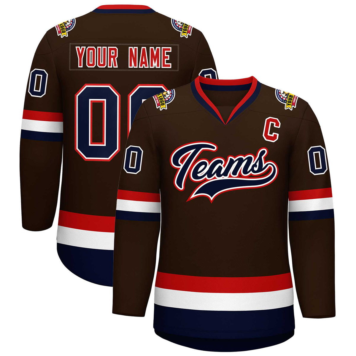 Custom Brown Navy White-Red Classic Style Hockey Jersey | KXKSHOP
