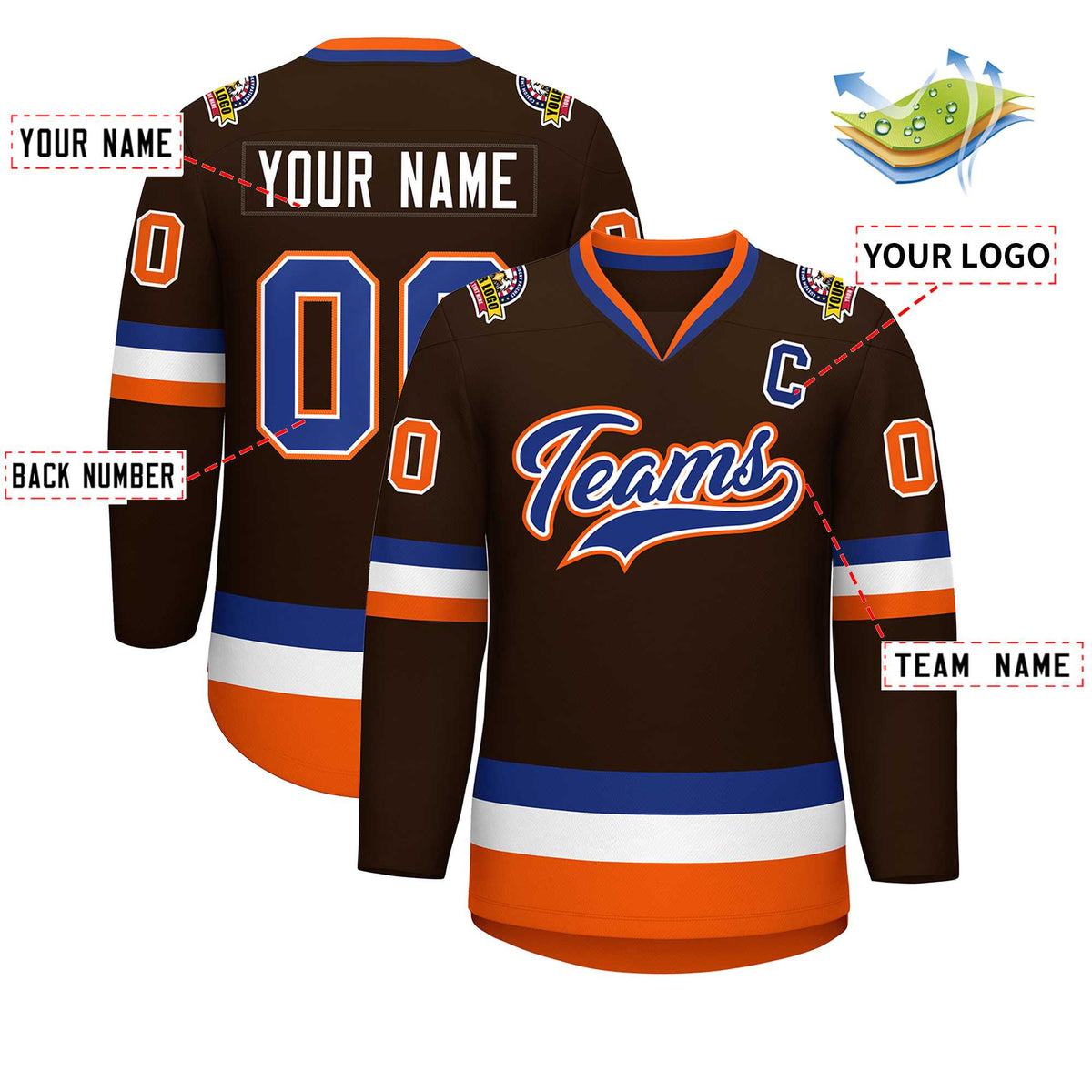 Custom Brown Royal White-Orange Classic Style Hockey Jersey | KXKSHOP