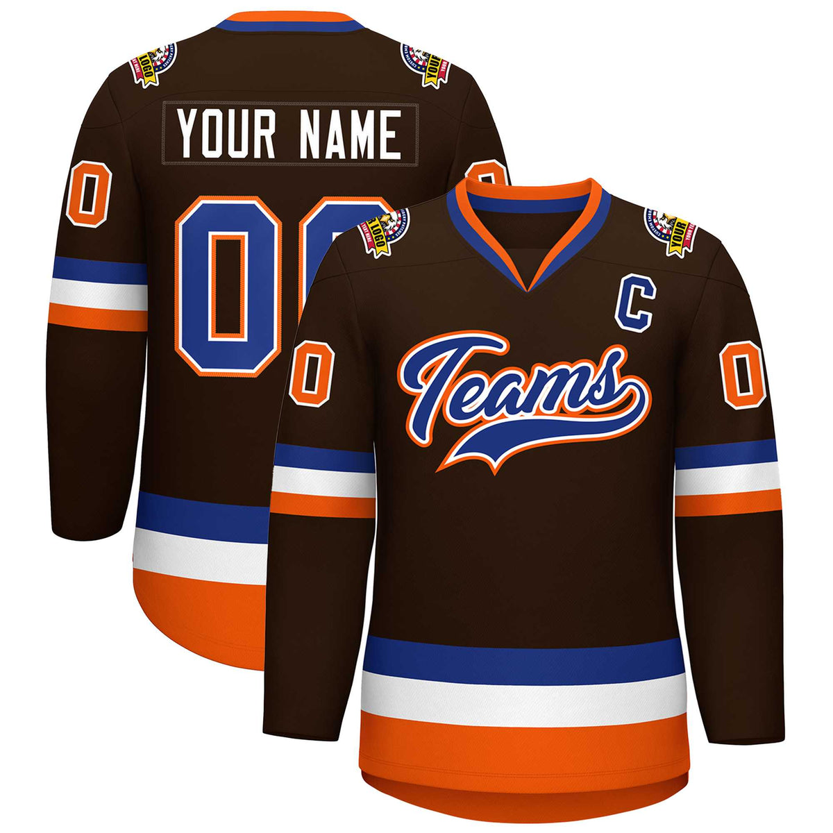 Custom Brown Royal White-Orange Classic Style Hockey Jersey | KXKSHOP